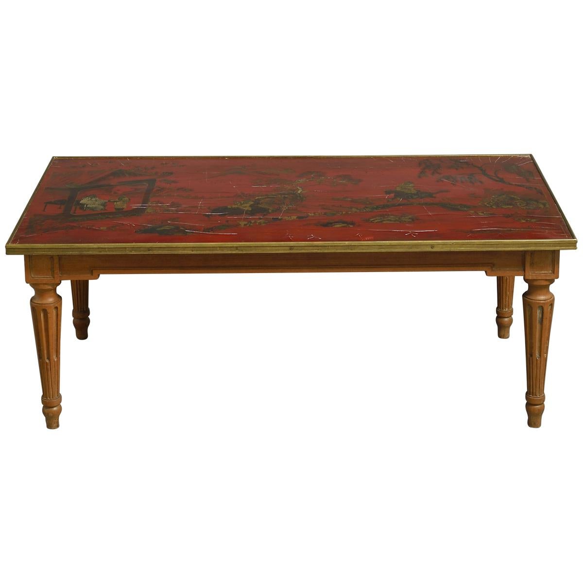 Early 20th Century Red Lacquer Low Table or Coffee Table