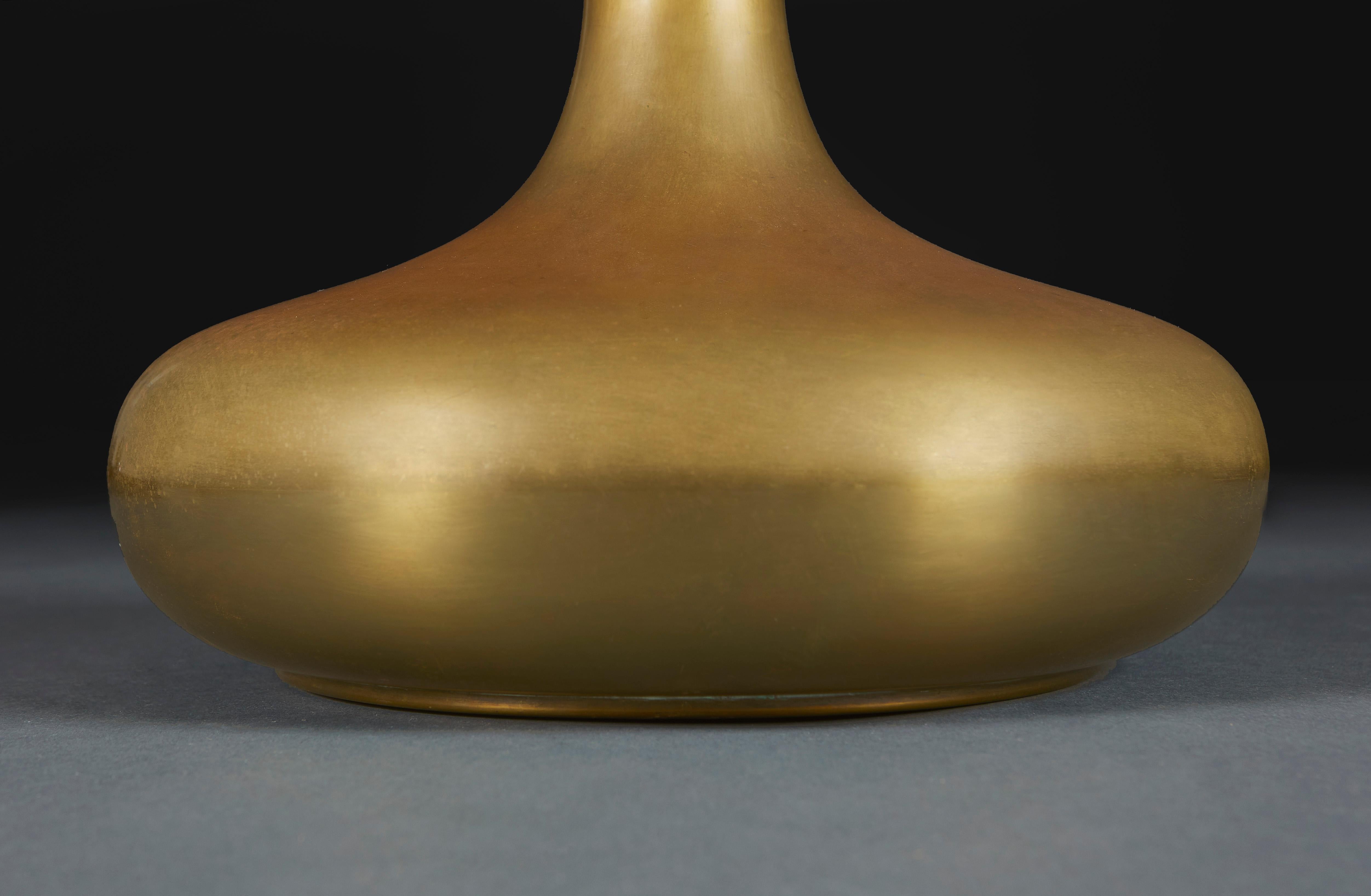 Danish Early 20th Century Rotund Brass Vase as a Lamp For Sale