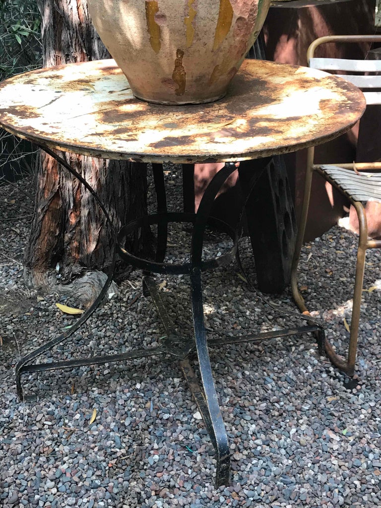 An Early 20th Century Round Top Garden Table with Metal Base For Sale