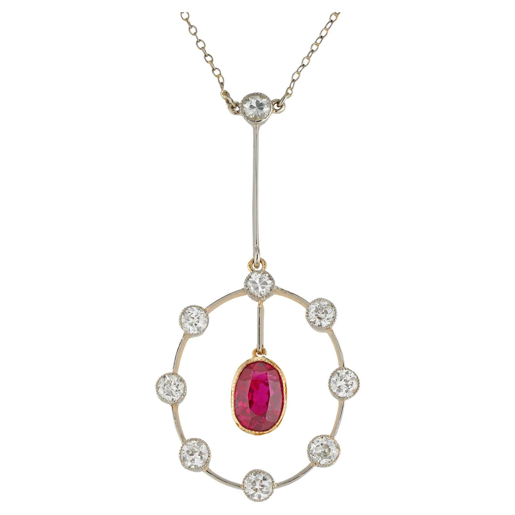 An early 20th century ruby and diamond pendant For Sale