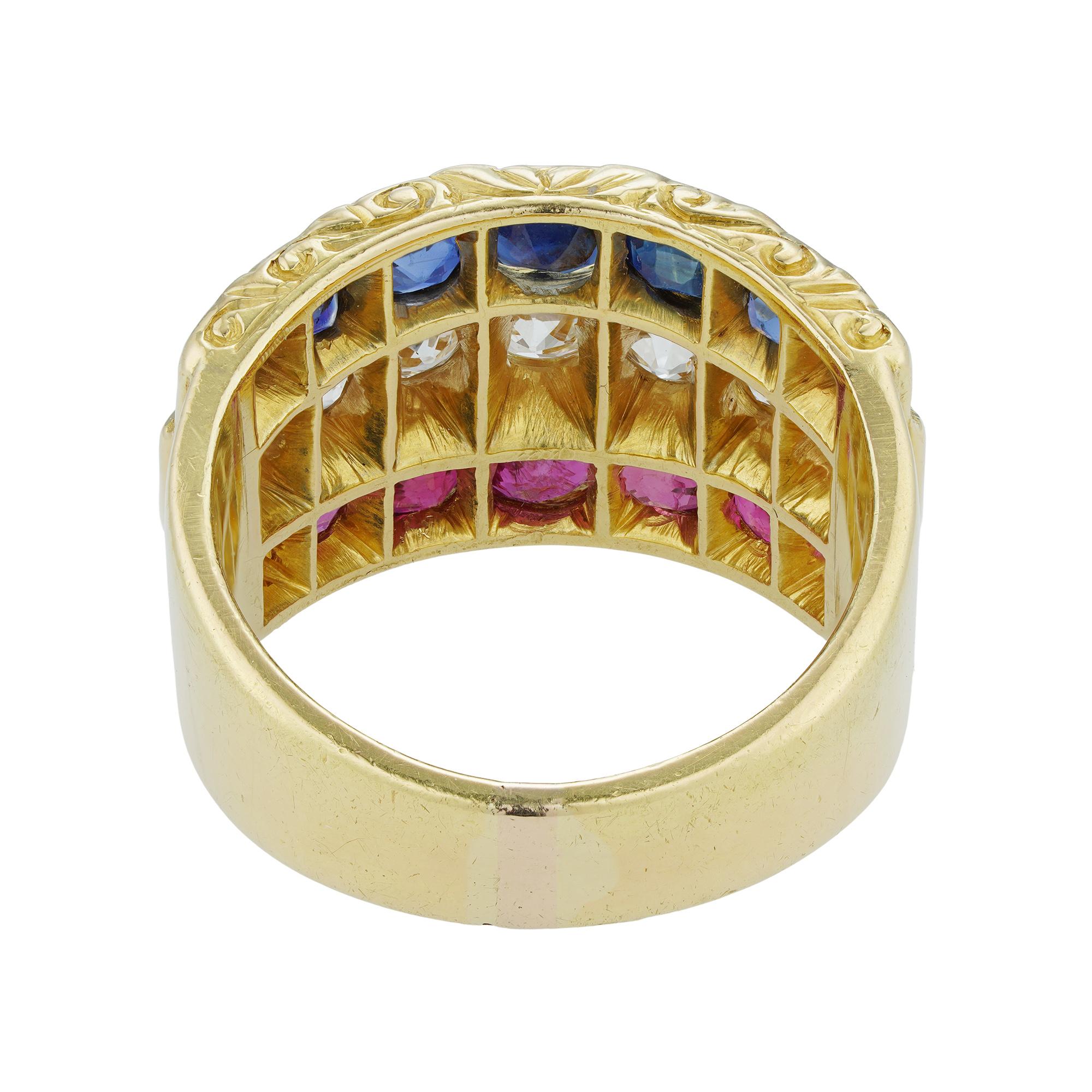 Early 20th Century Ruby, Diamond and Sapphire Ring In Good Condition In London, GB