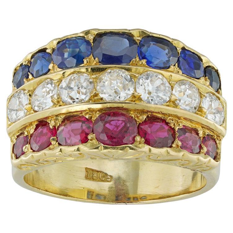 Early 20th Century Ruby, Diamond and Sapphire Ring