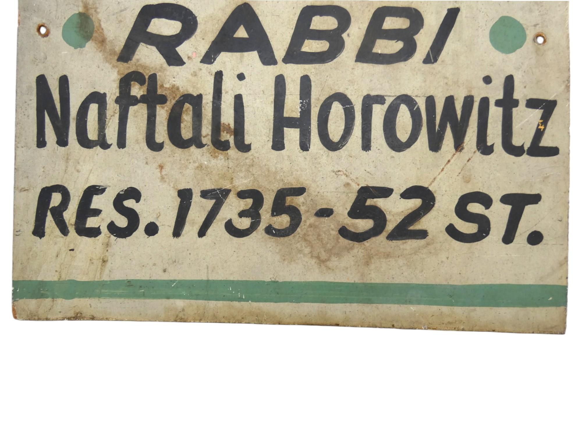 Un letrero de principios del siglo XX para Rav Naftali Horowitz , Boro Park, Nueva York Estadounidense en venta