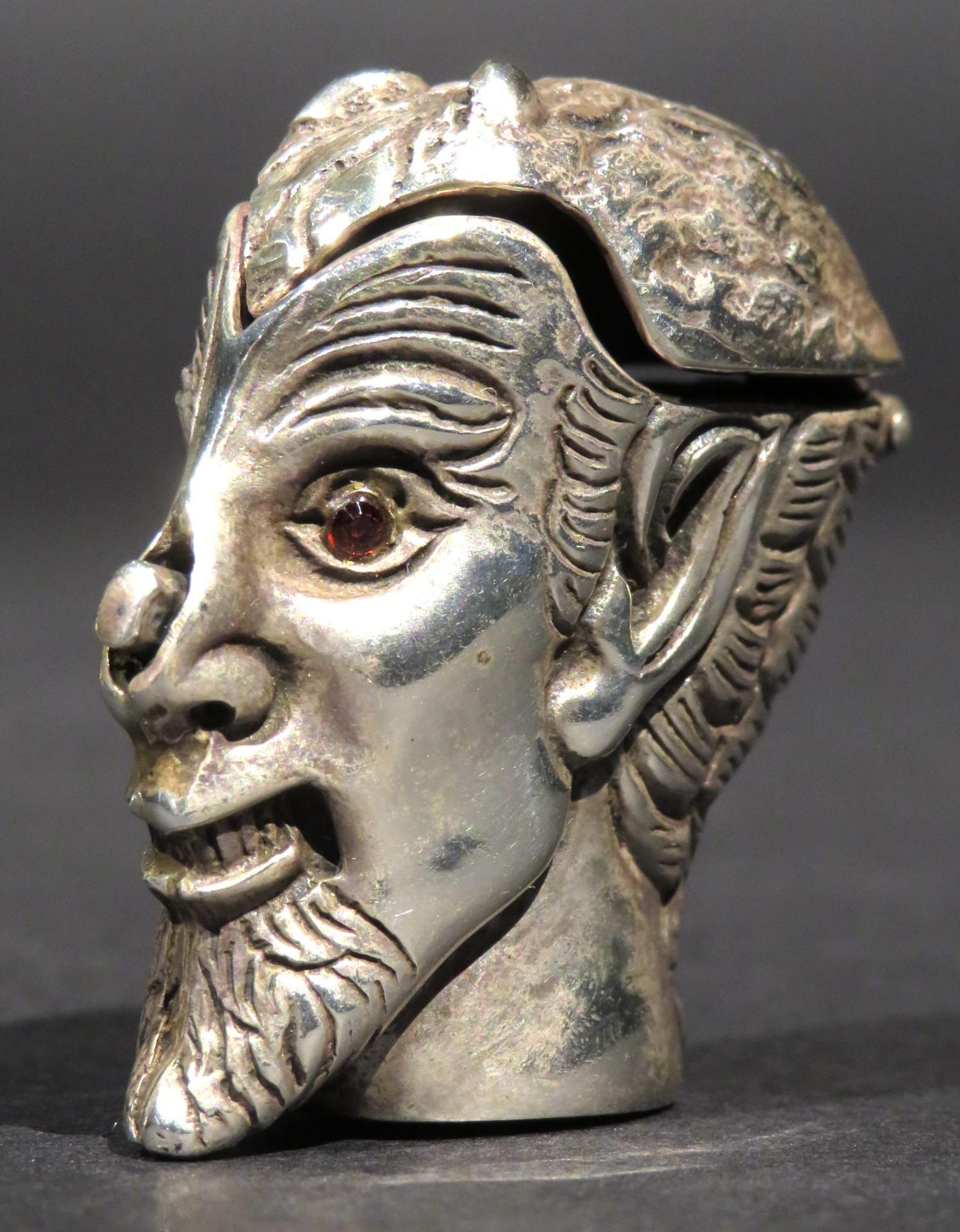 Other An Early 20th Century Sterling Silver Vesta Case in the Form of a Devil’s Head For Sale