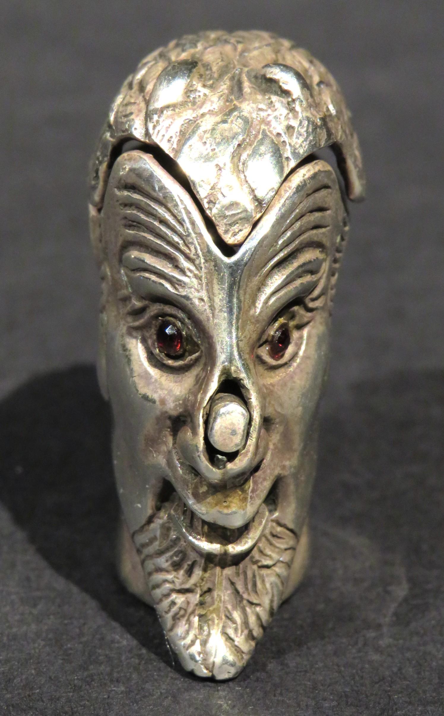 Unknown An Early 20th Century Sterling Silver Vesta Case in the Form of a Devil’s Head For Sale