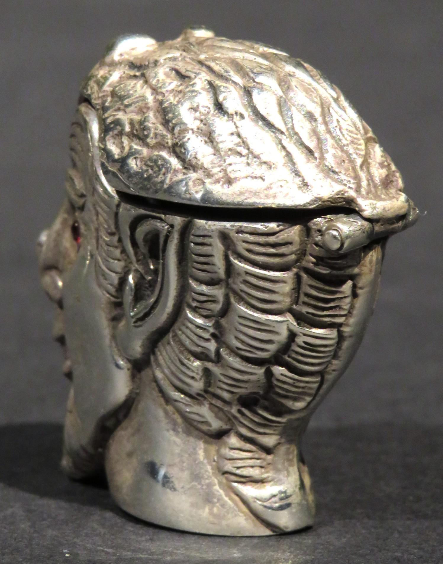 Hand-Crafted An Early 20th Century Sterling Silver Vesta Case in the Form of a Devil’s Head For Sale