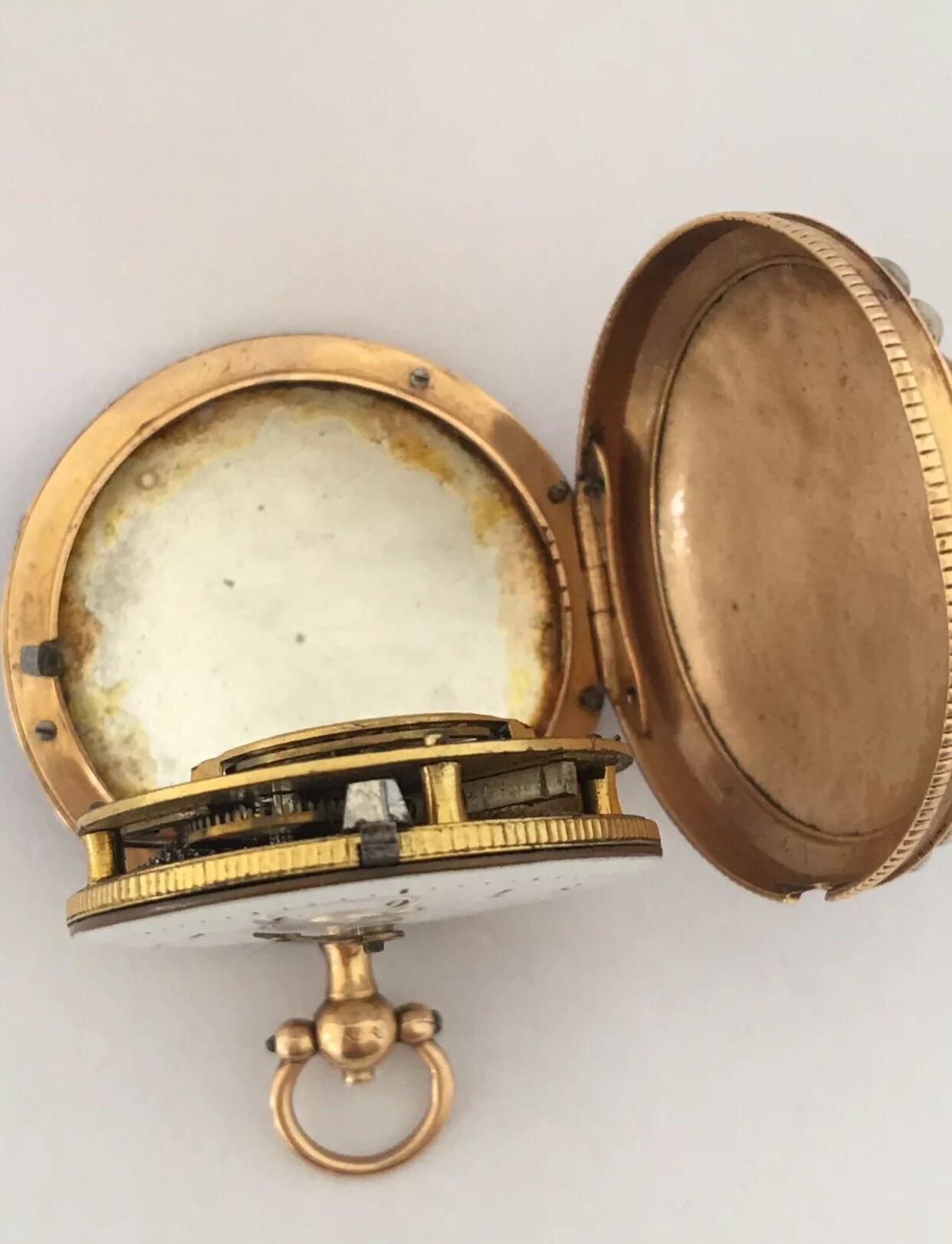 Early Blue Enamel /Gold Full Hunter Cased Paris Fob Watch for Restoration For Sale 6