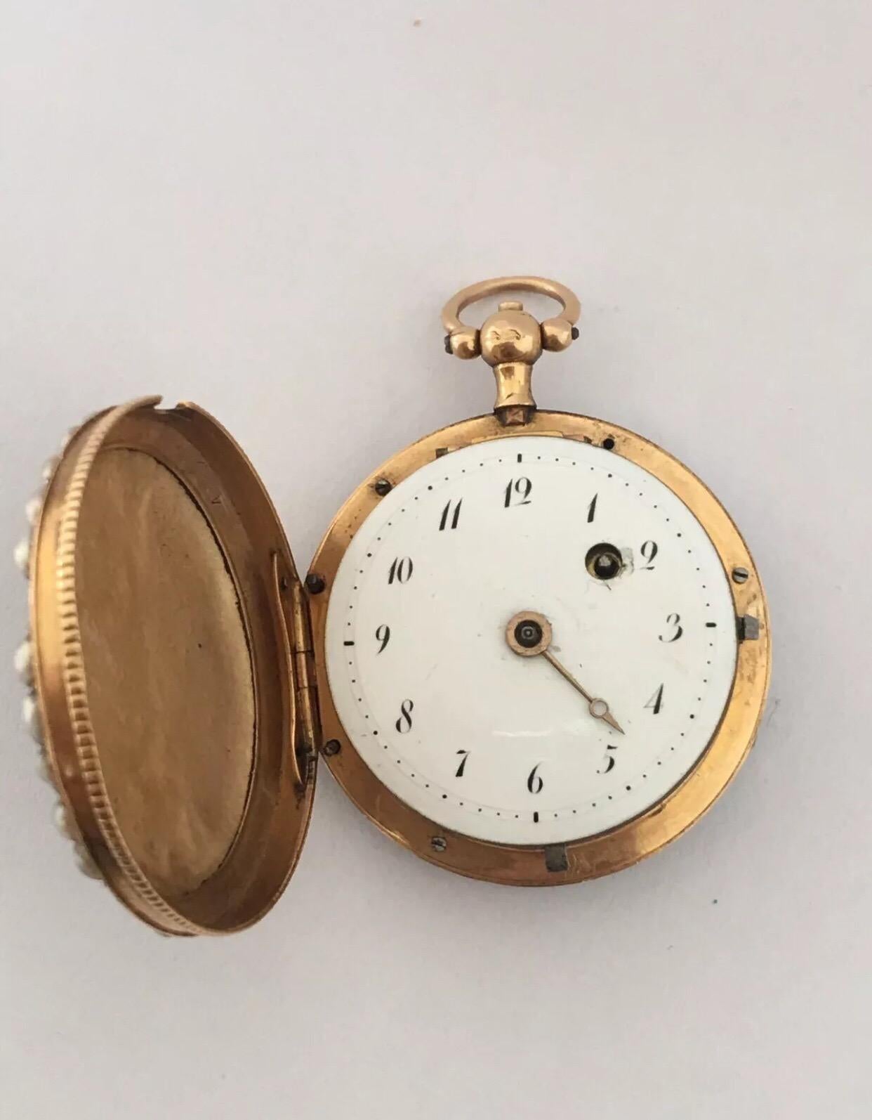 Early Blue Enamel /Gold Full Hunter Cased Paris Fob Watch for Restoration For Sale 7