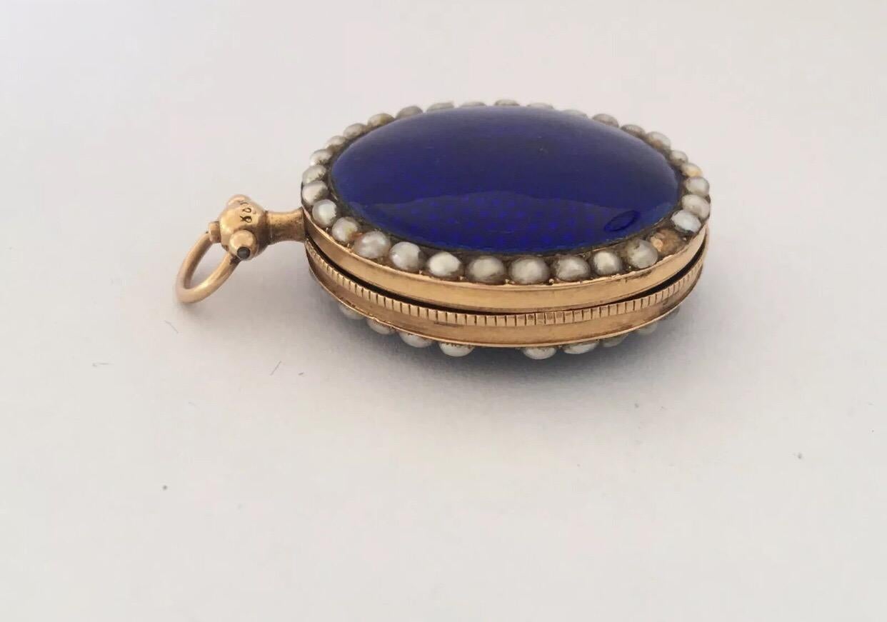 Early Blue Enamel /Gold Full Hunter Cased Paris Fob Watch for Restoration For Sale 8