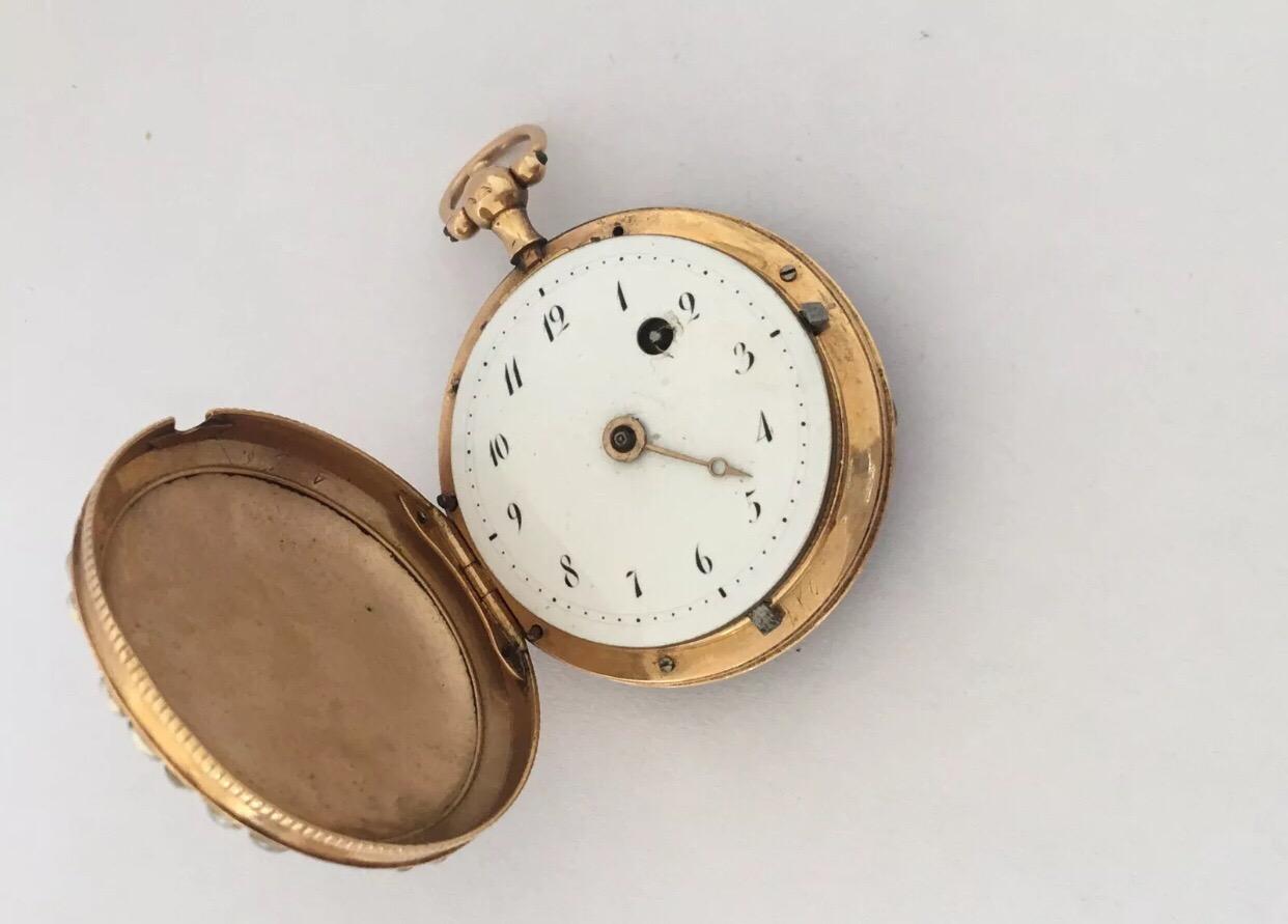 Early Blue Enamel /Gold Full Hunter Cased Paris Fob Watch for Restoration In Fair Condition For Sale In Carlisle, GB