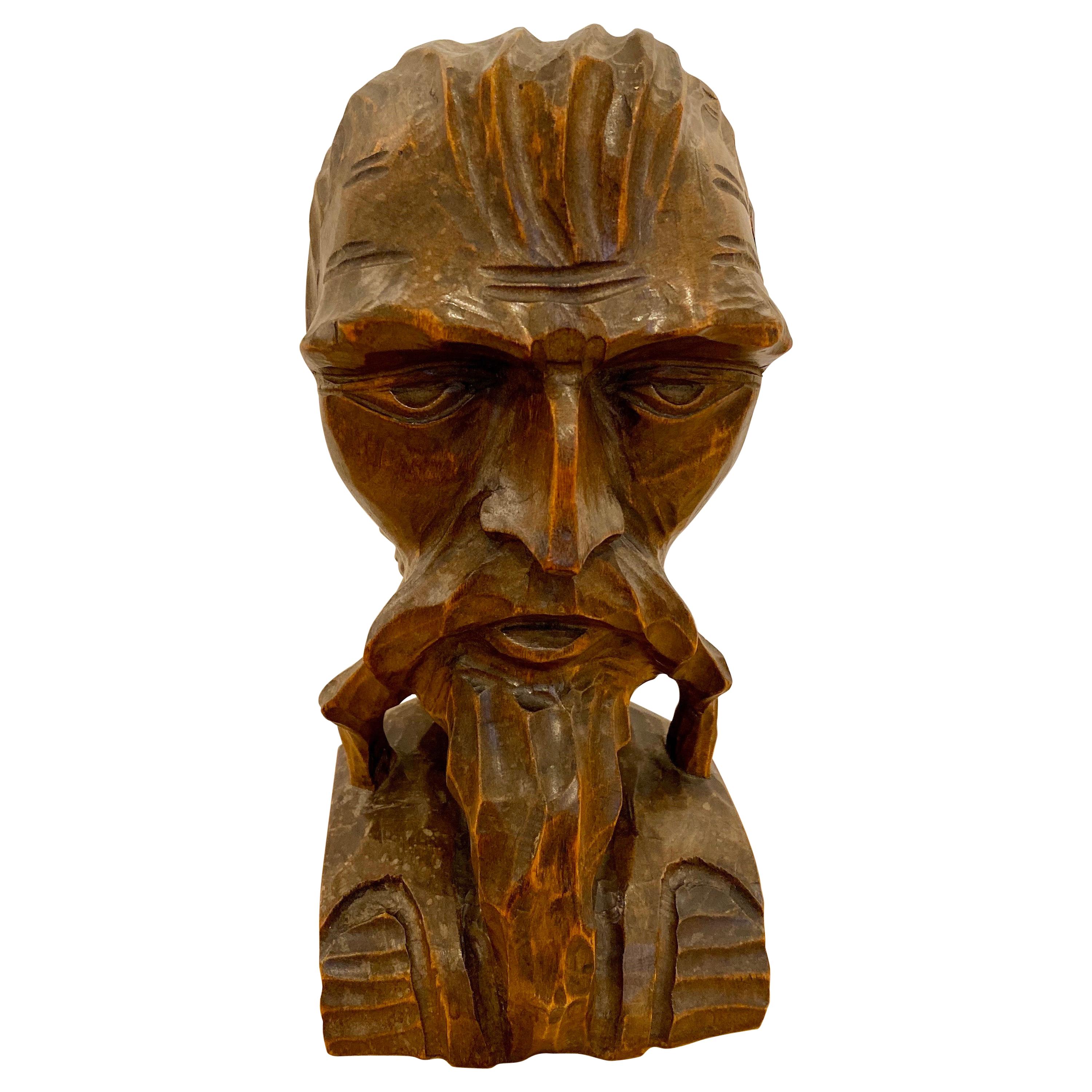 Early 20th Century Folk Art Carved Bust of a Bearded Gentleman For Sale