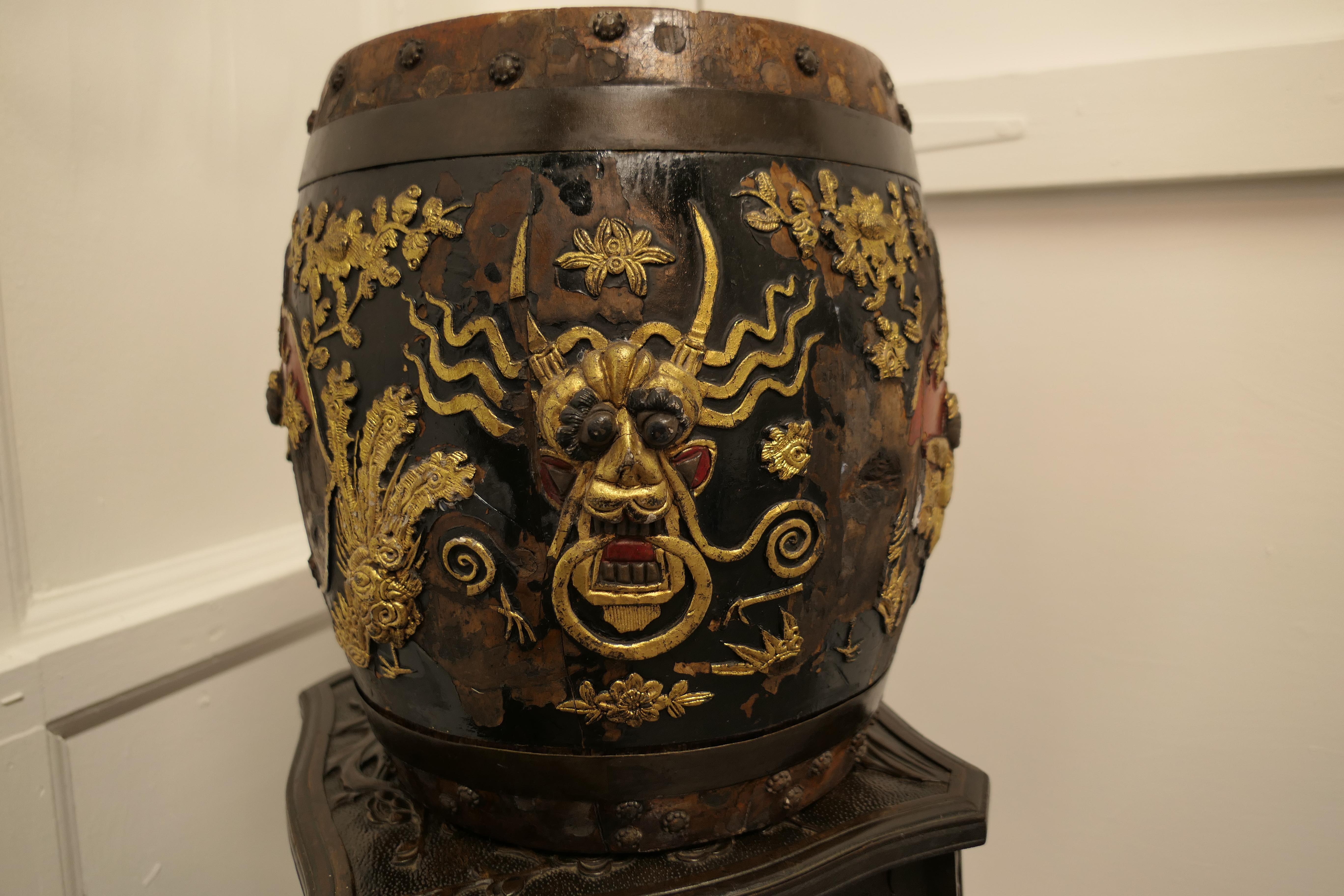 19th Century Early Chinese Decorated Spice Barrel For Sale