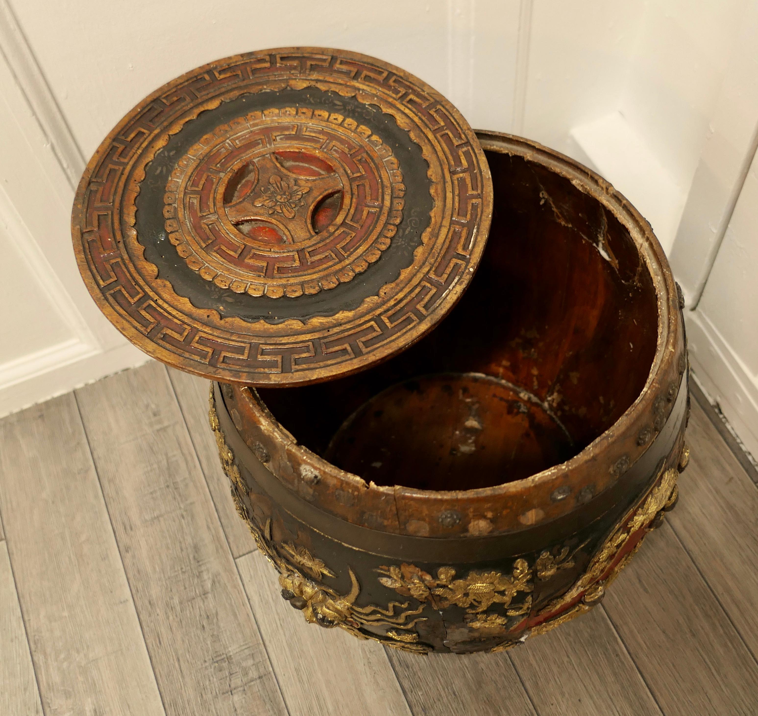 Early Chinese Decorated Spice Barrel For Sale 1
