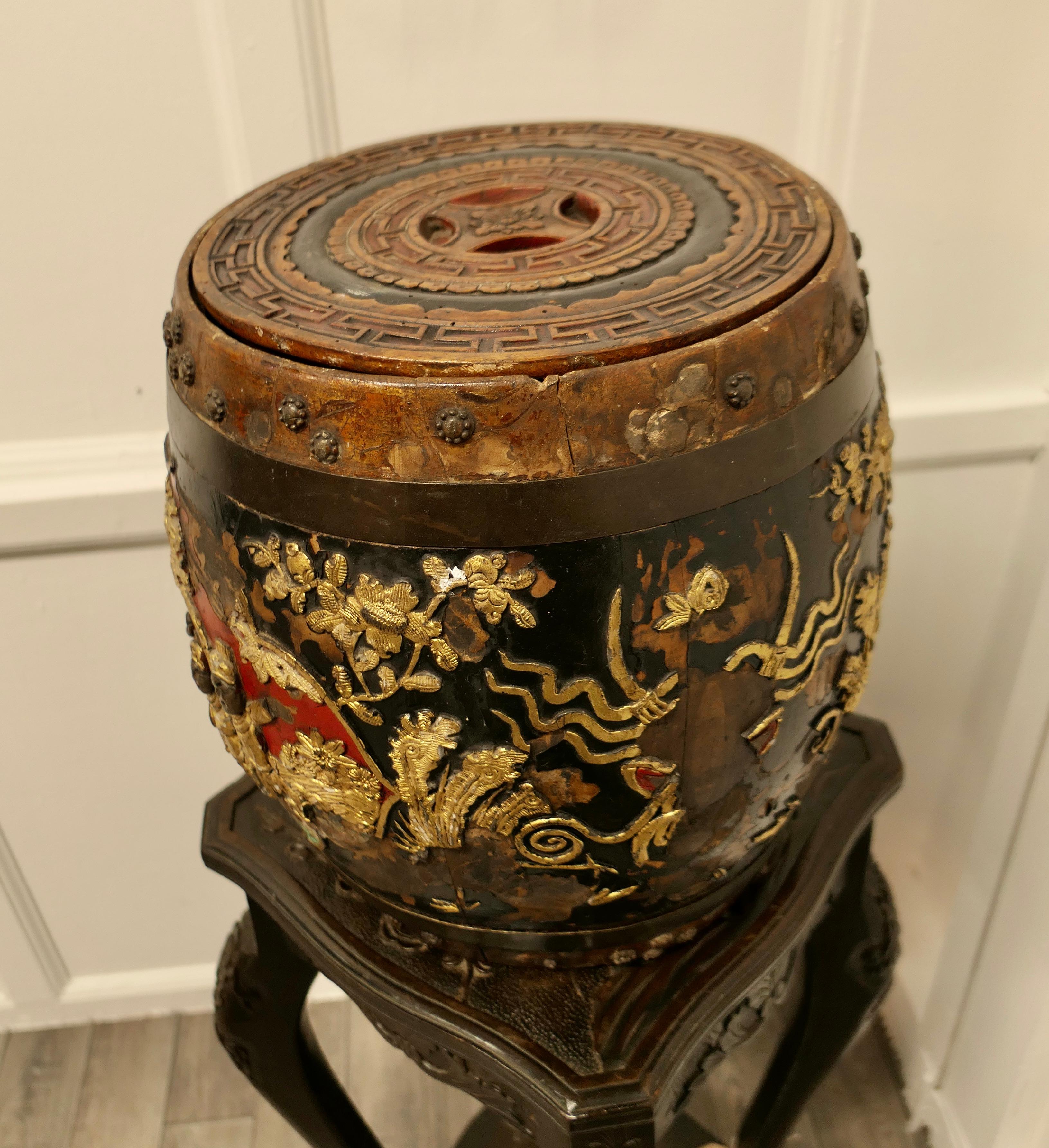 Early Chinese Decorated Spice Barrel For Sale 2