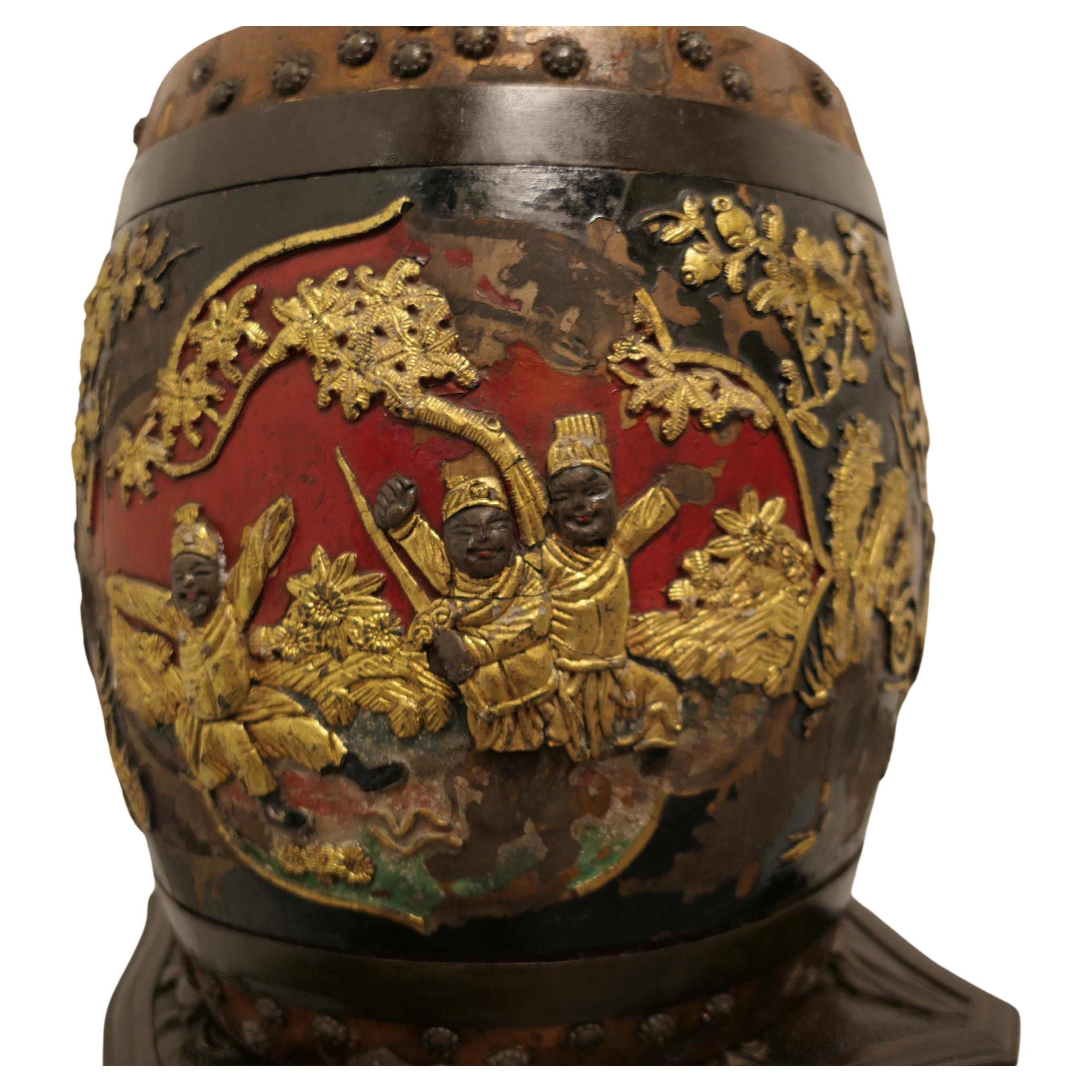 Early Chinese Decorated Spice Barrel For Sale