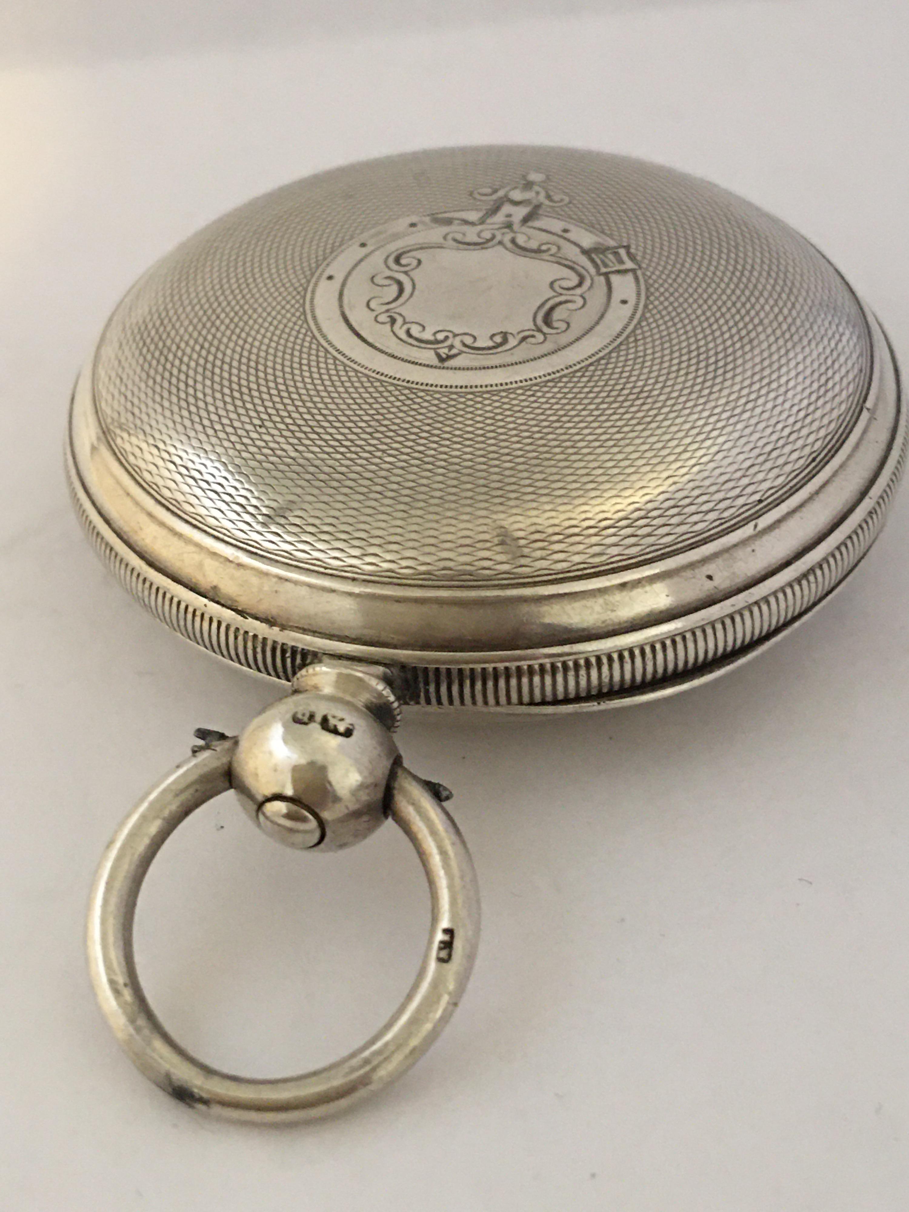 Early English Lever Fusee Silver Full Hunter Engine Turned Case Pocket Watch For Sale 6
