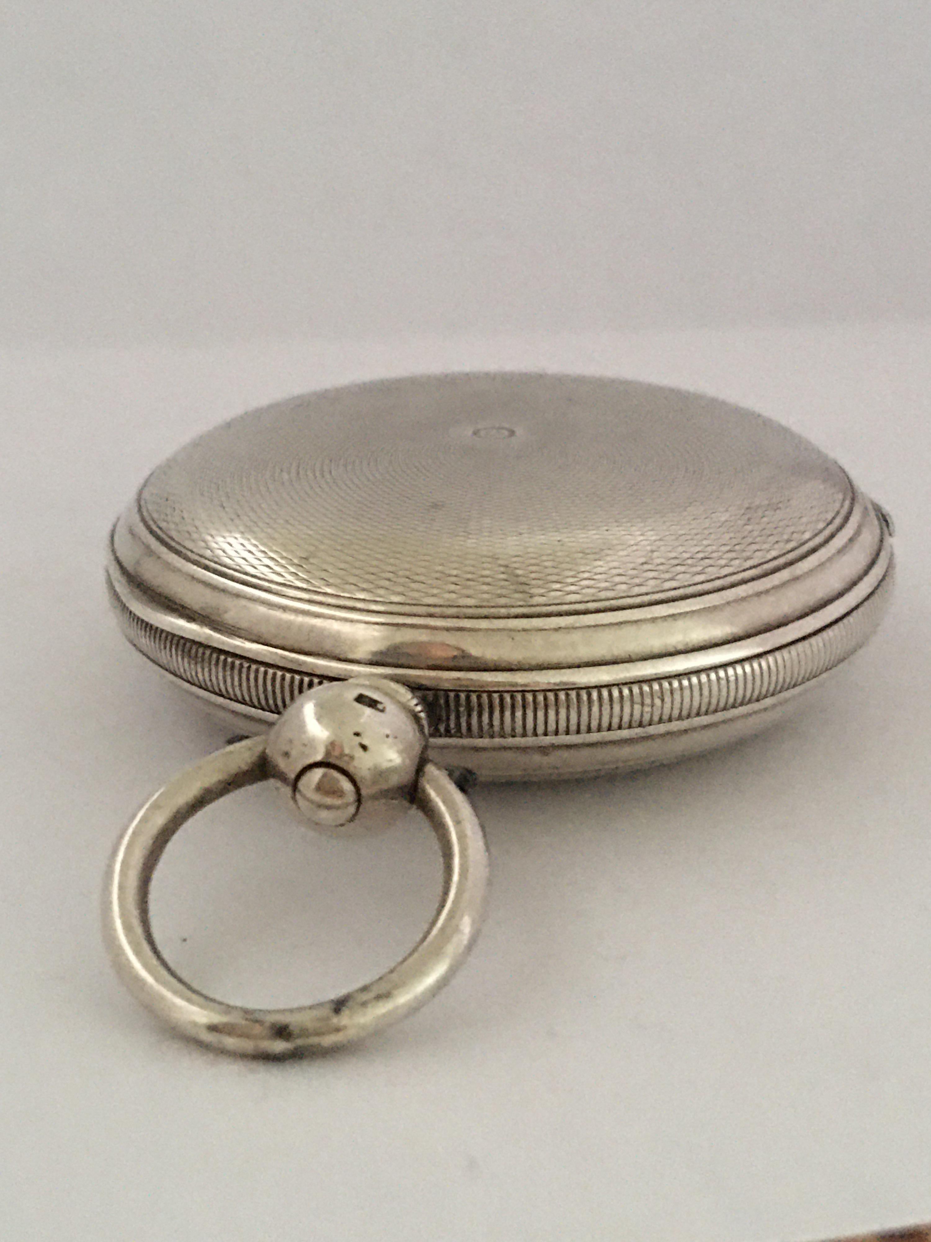 Early English Lever Fusee Silver Full Hunter Engine Turned Case Pocket Watch For Sale 8