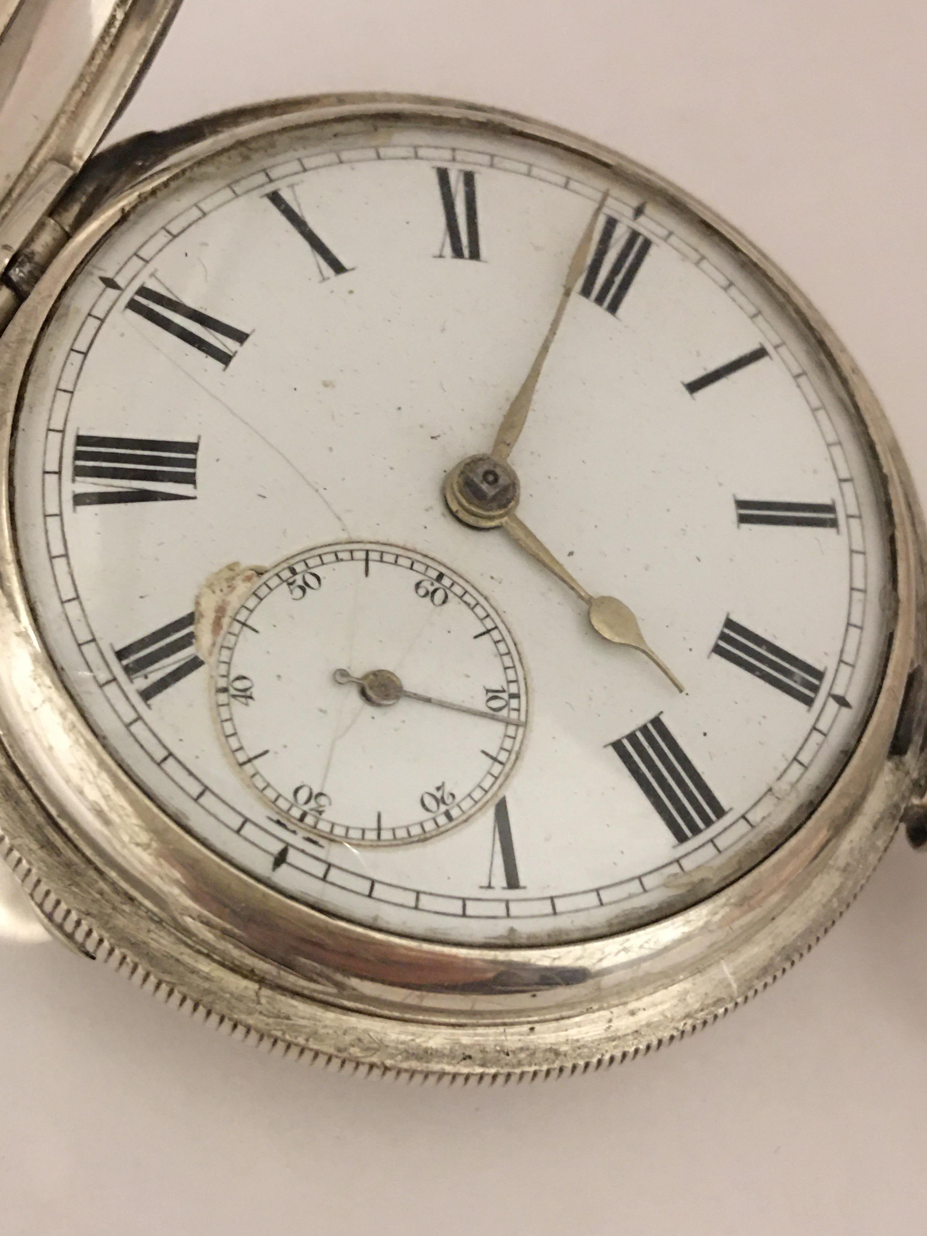 Early English Lever Fusee Silver Full Hunter Engine Turned Case Pocket Watch For Sale 11