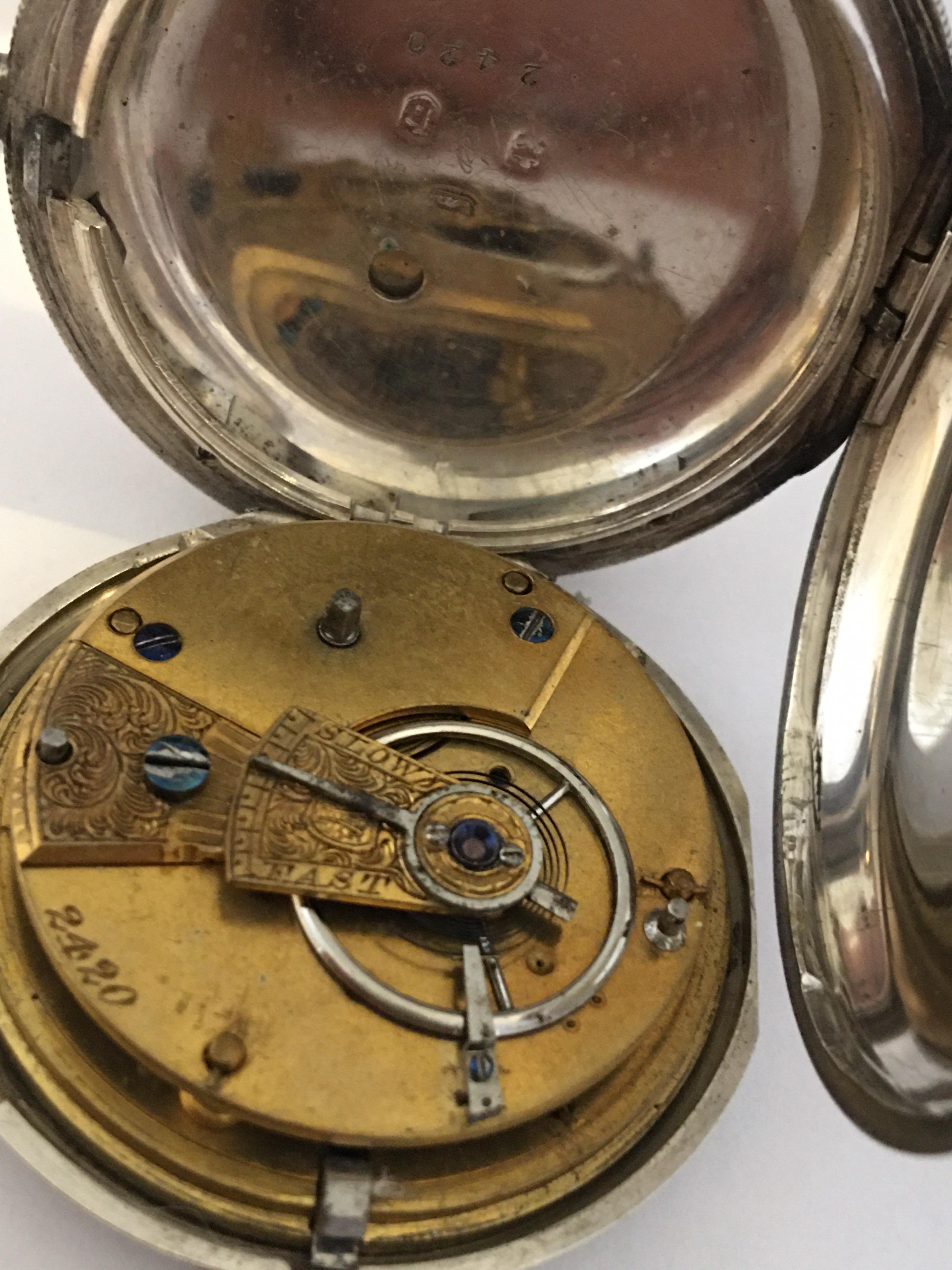 Early English Lever Fusee Silver Full Hunter Engine Turned Case Pocket Watch For Sale 1