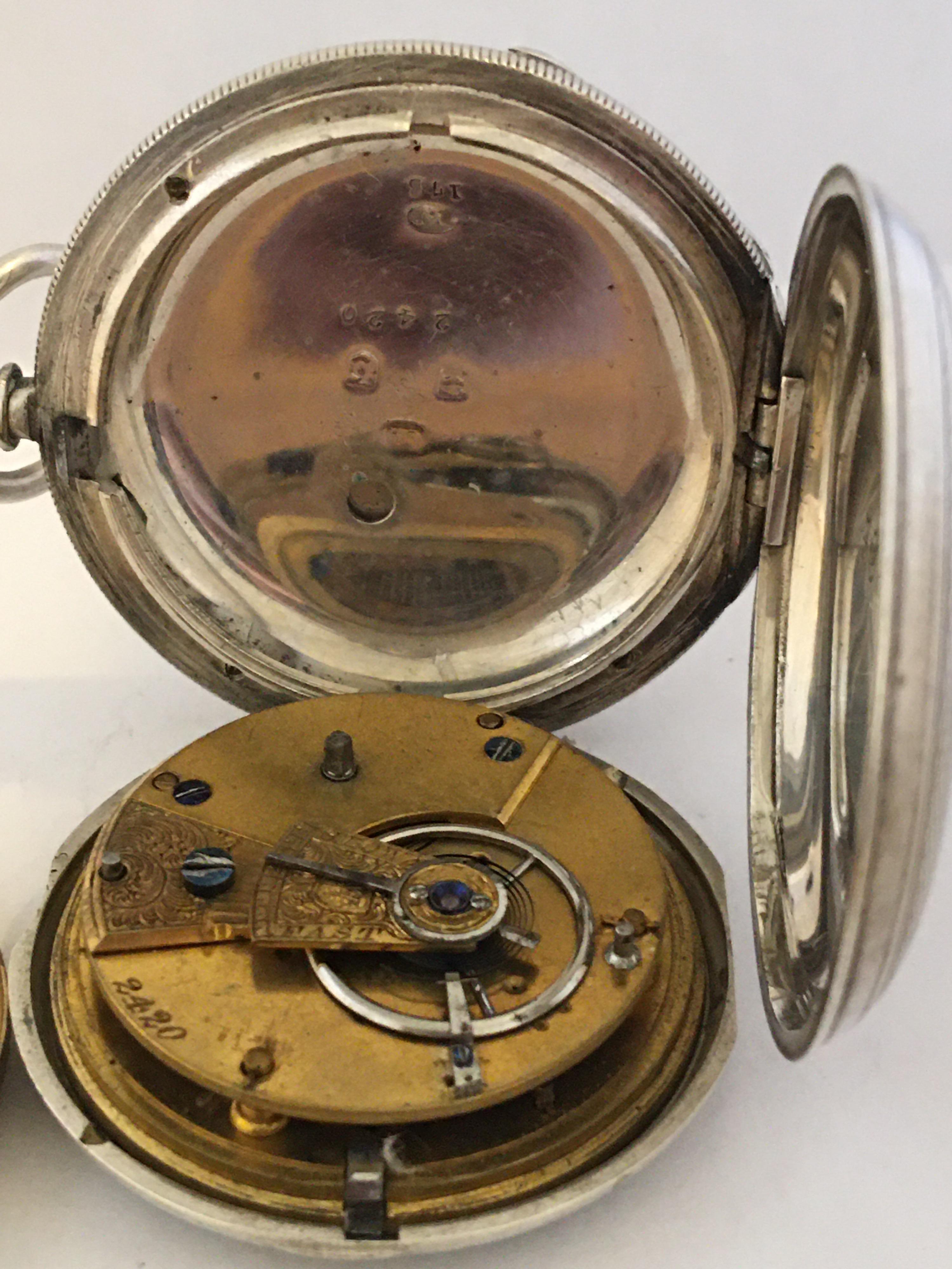 Frühe englische Taschenuhr, Klappbrisur, Silber, Voll-Jäger- Engine, gedrehter Etui im Angebot 4