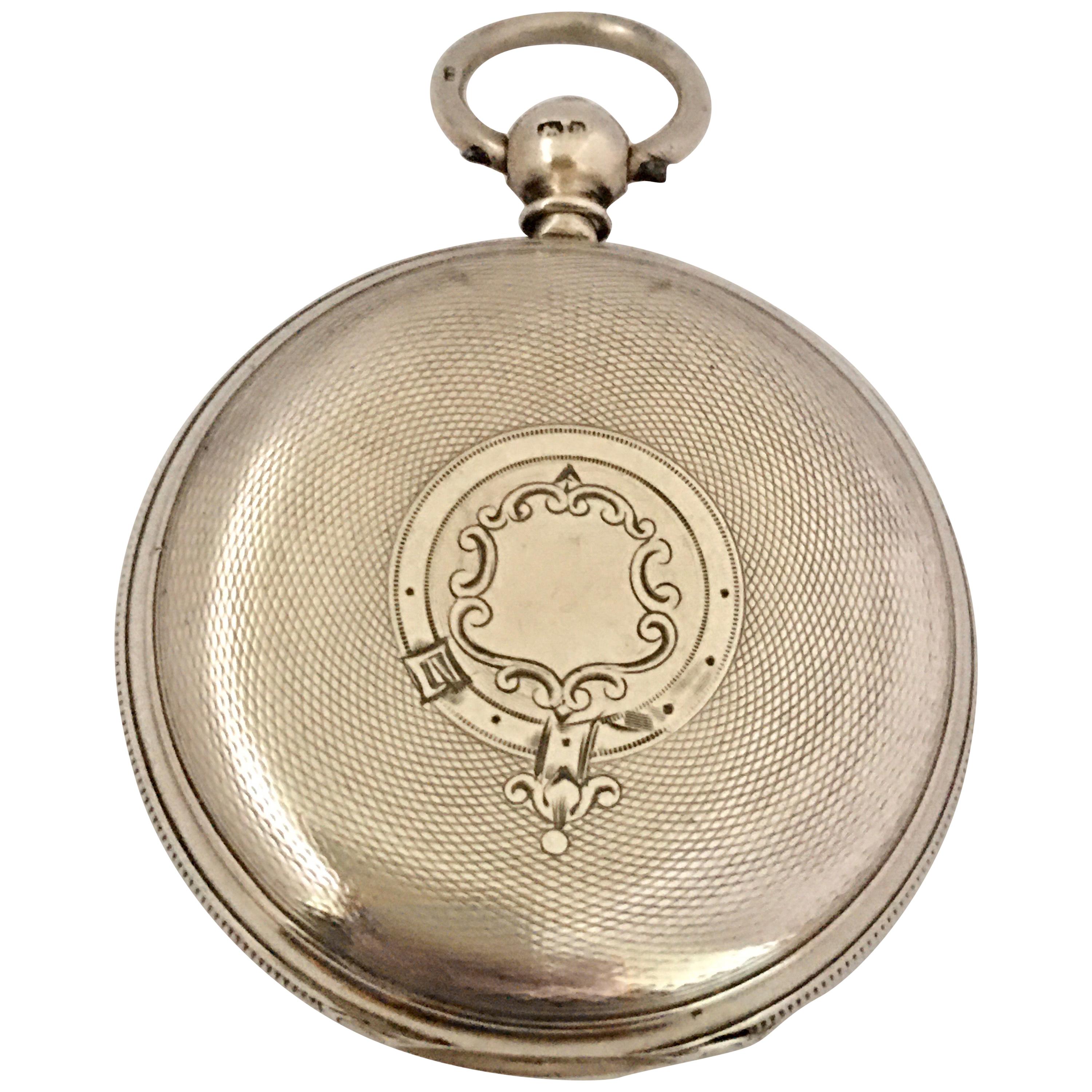 Early English Lever Fusee Silver Full Hunter Engine Turned Case Pocket Watch For Sale