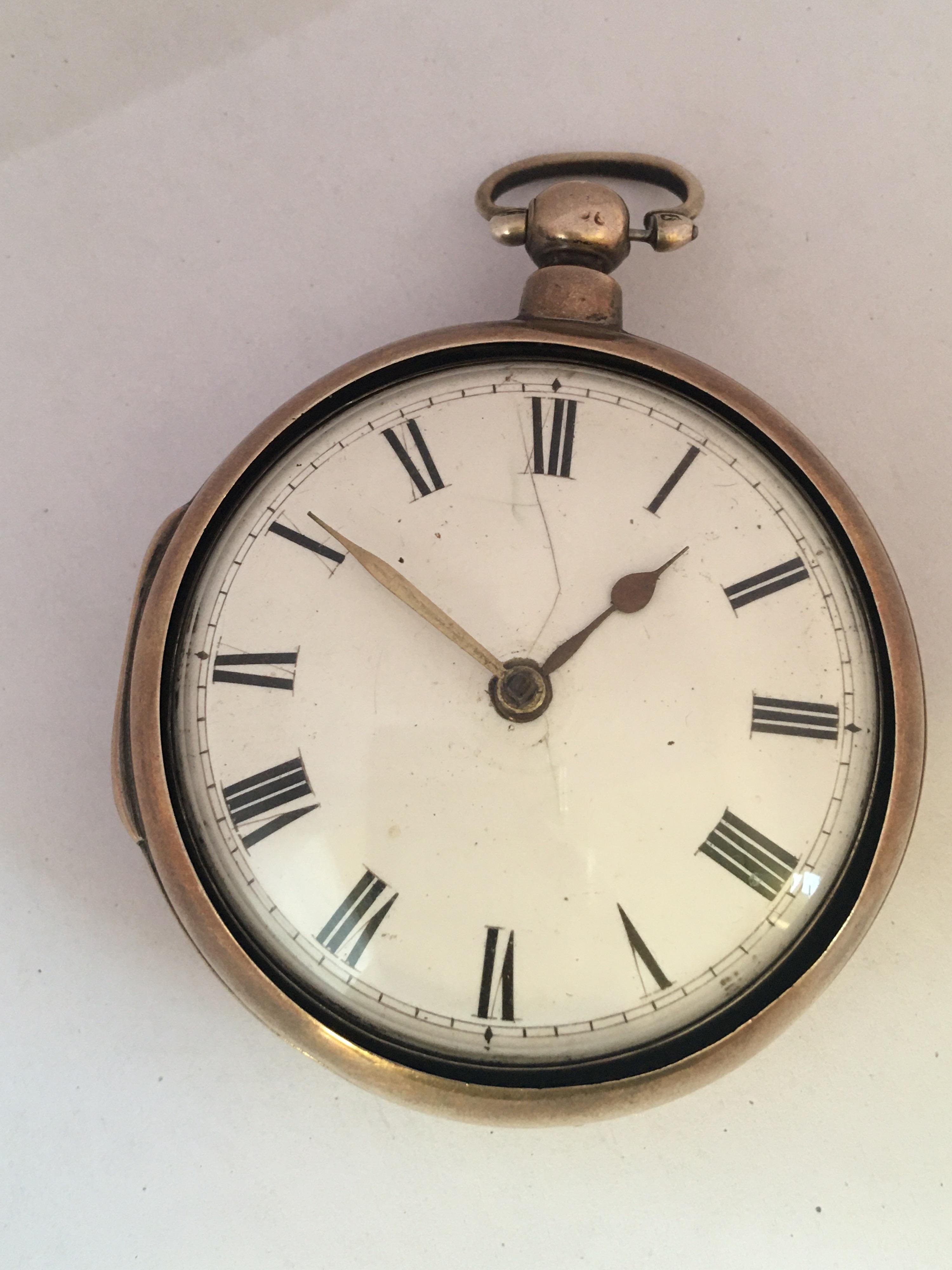 Early English Silver Pair Cased Verge Pocket Watch For Sale 8