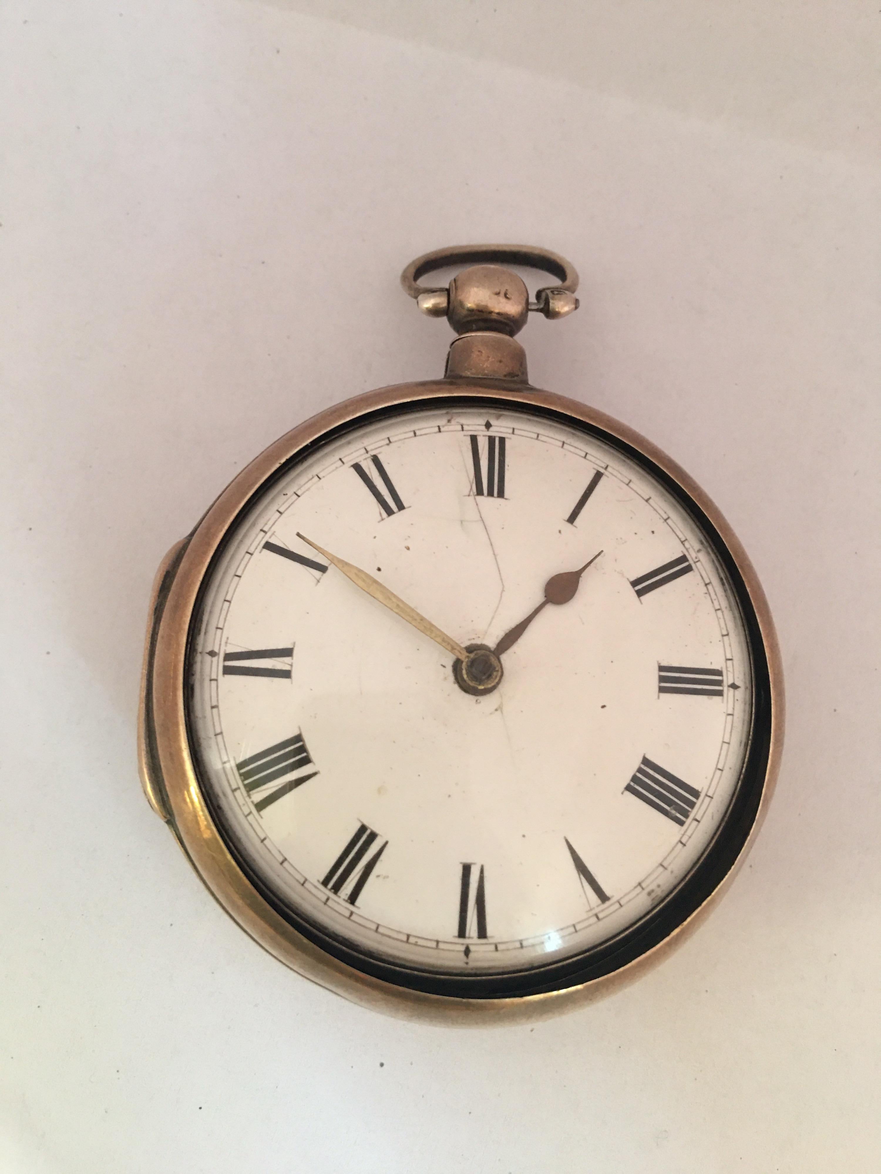 Early English Silver Pair Cased Verge Pocket Watch For Sale 13