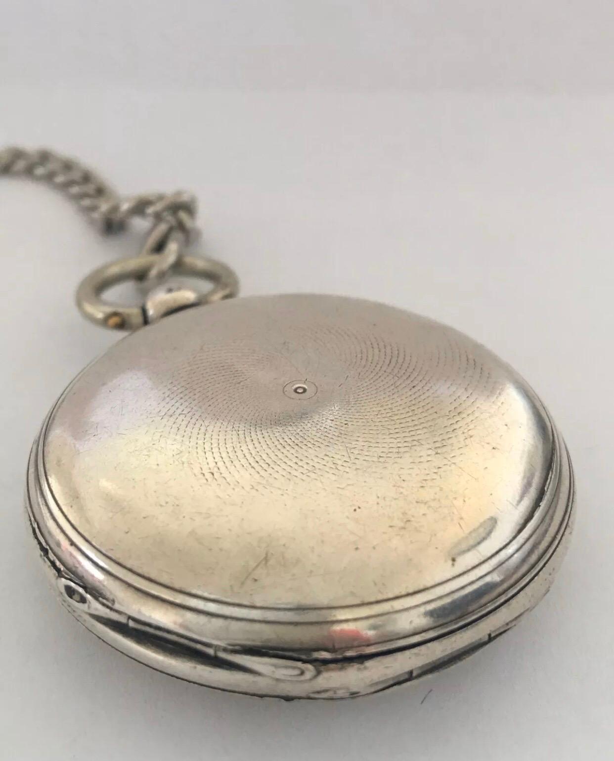 Early Full Hunter Engine Turned Case Silver Fusee Pocket Watch 6