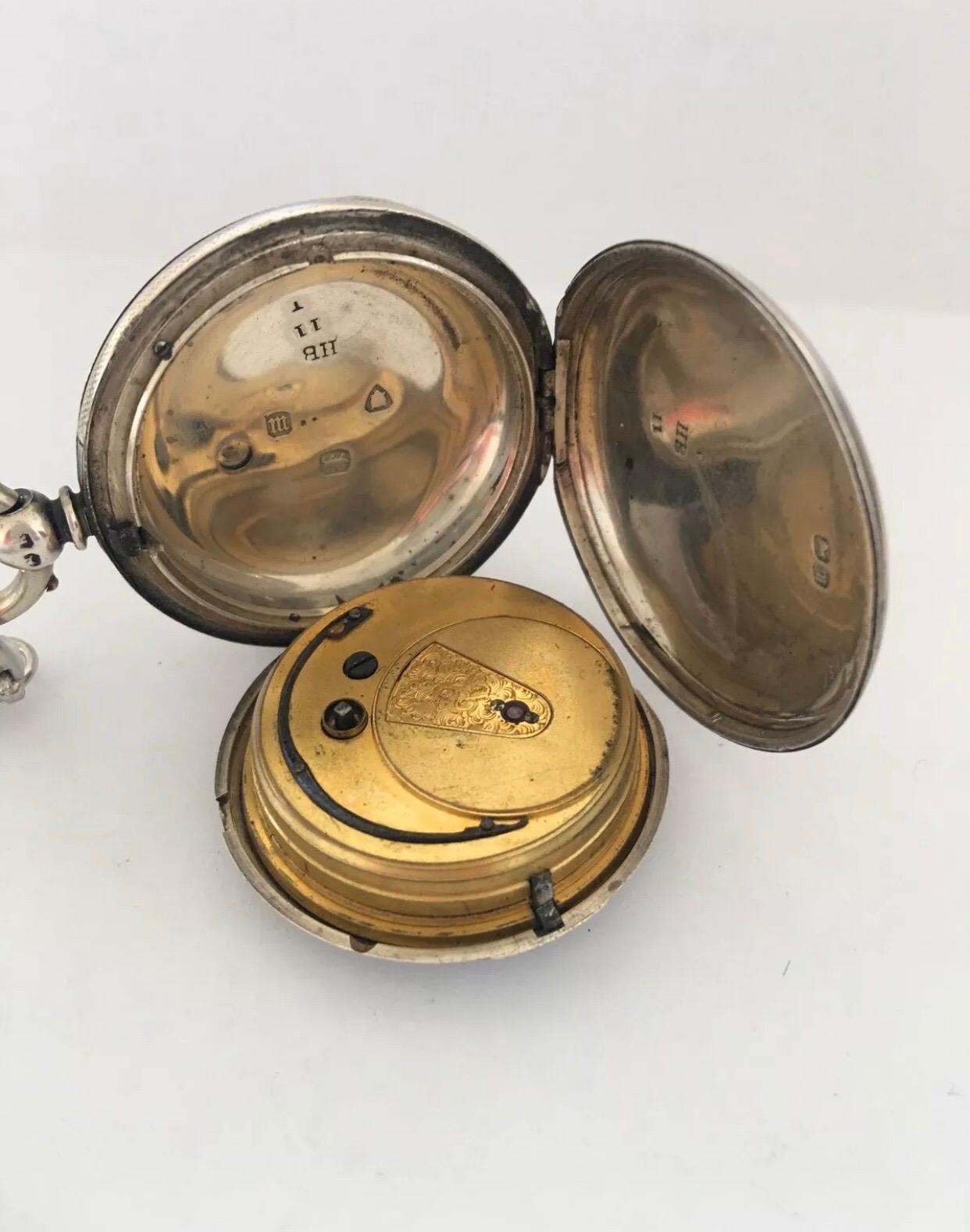 Women's or Men's Early Full Hunter Engine Turned Case Silver Fusee Pocket Watch