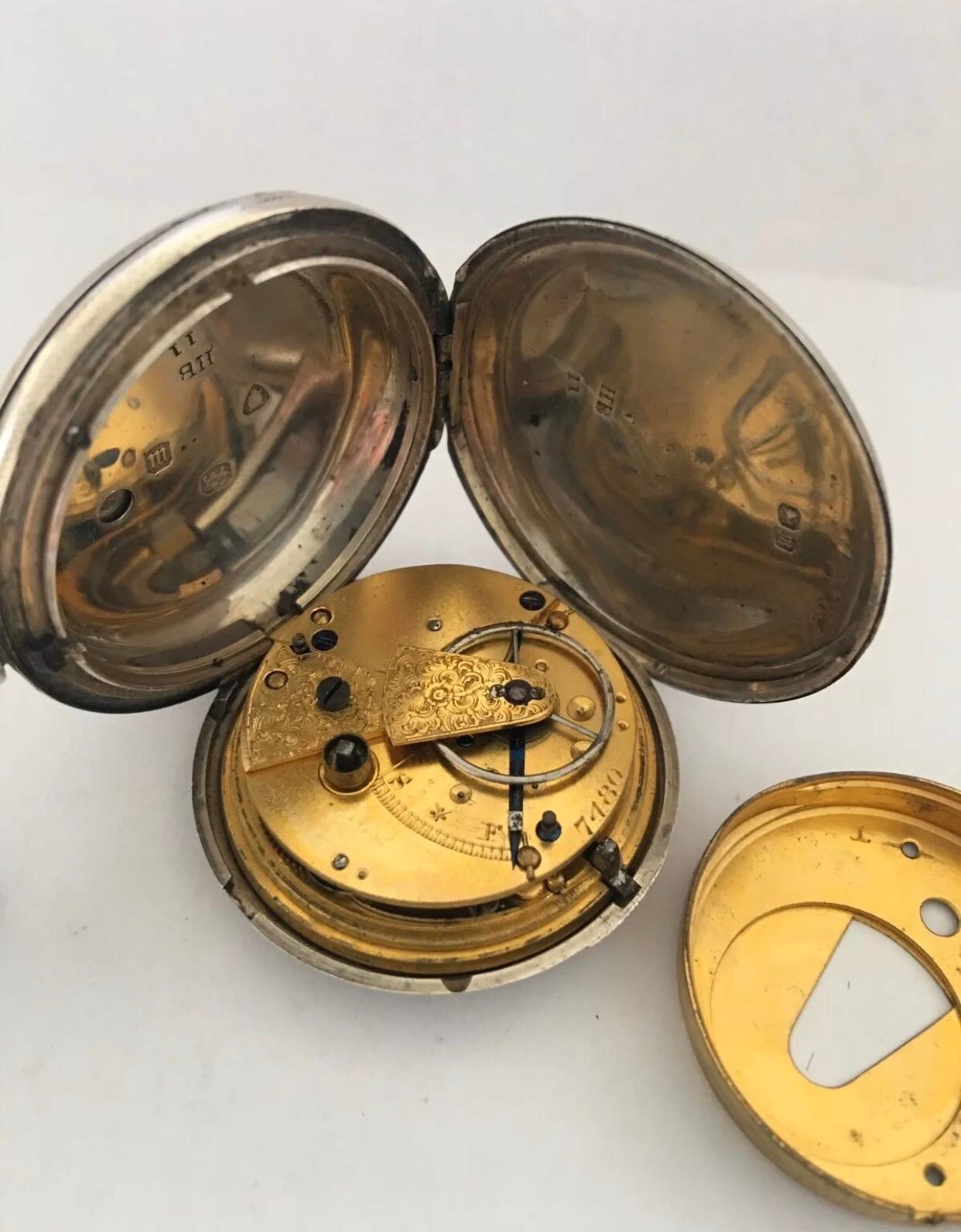 Early Full Hunter Engine Turned Case Silver Fusee Pocket Watch 1