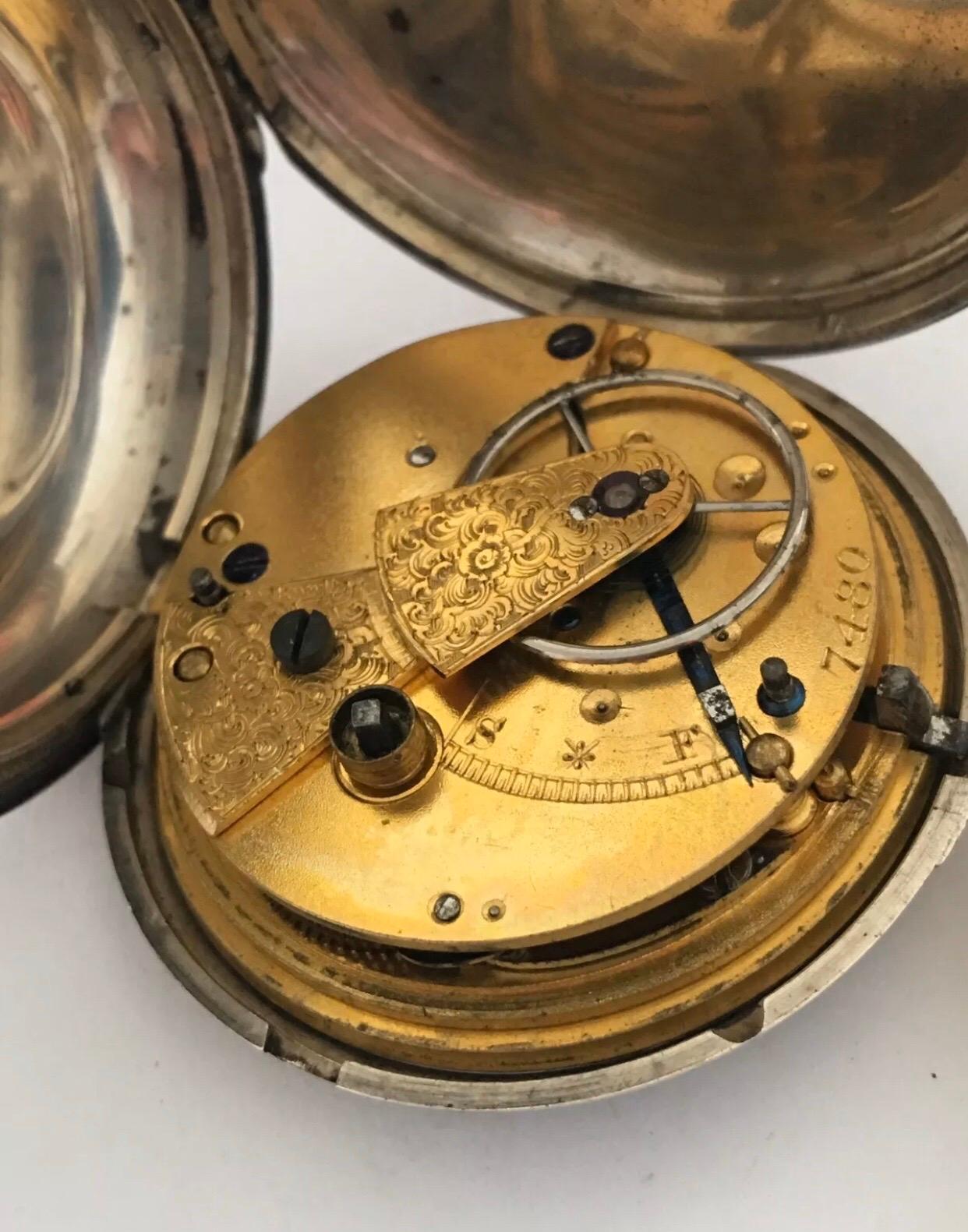 Early Full Hunter Engine Turned Case Silver Fusee Pocket Watch 2
