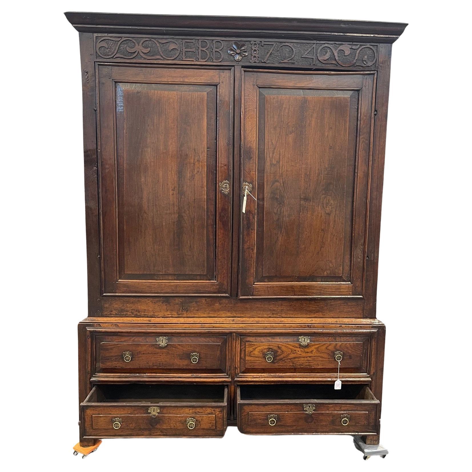 An early George I Clothes Press Circa 1724 For Sale