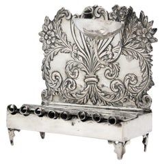 Lámpara de Hanukkah alemana de plata, Berlín, circa 1817