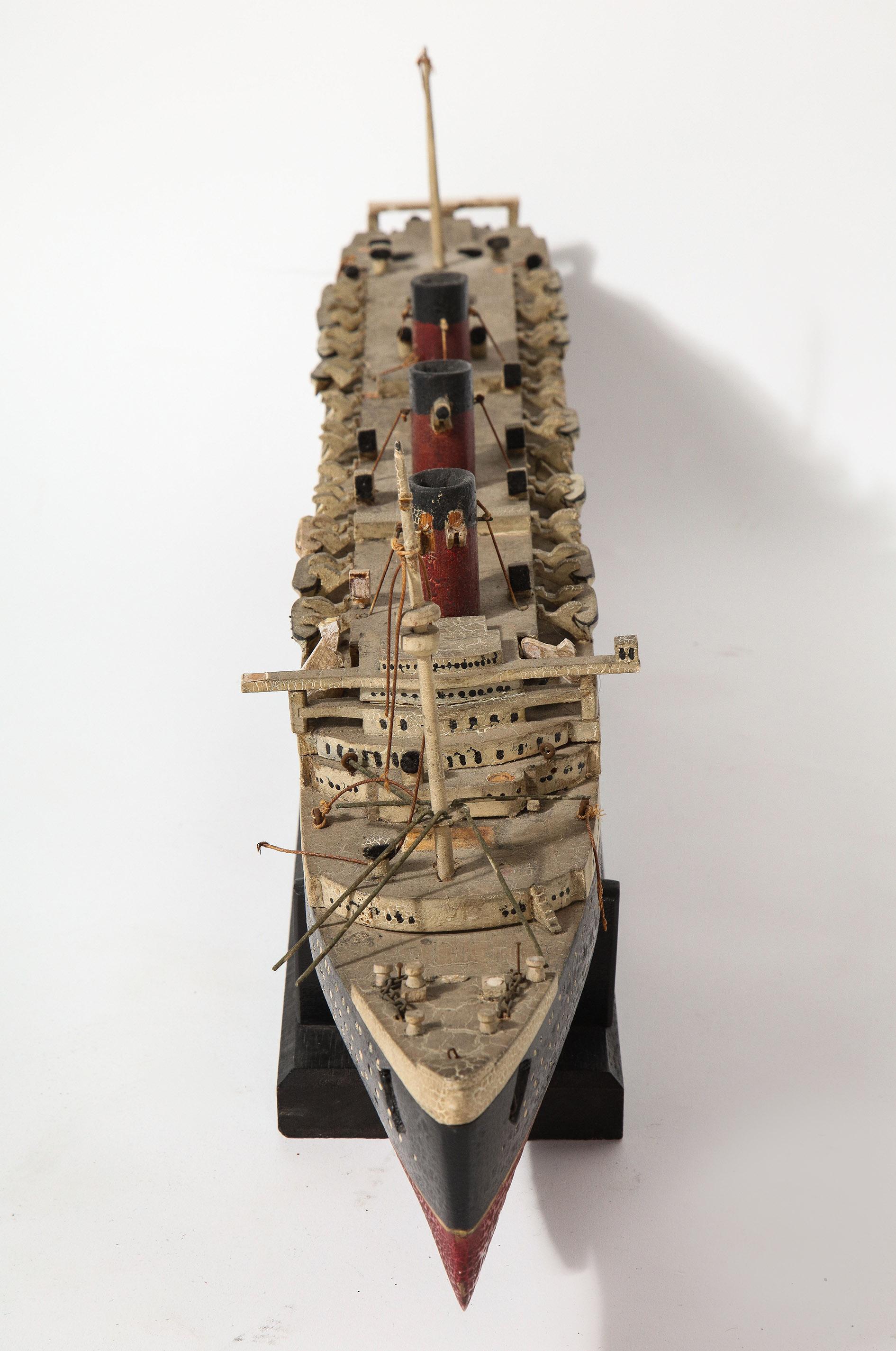 Early Handmade Wood Model of the RMS Queen Mary For Sale 2