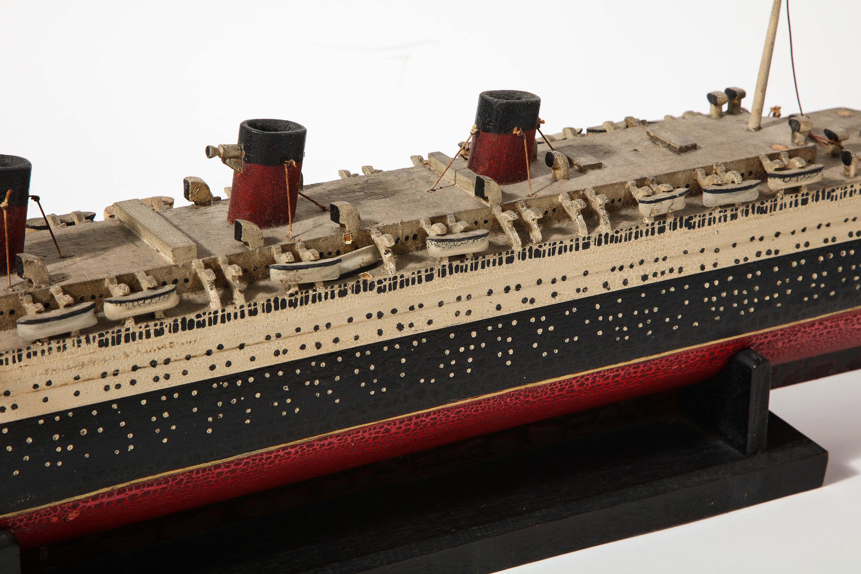 Early Handmade Wood Model of the RMS Queen Mary For Sale 3