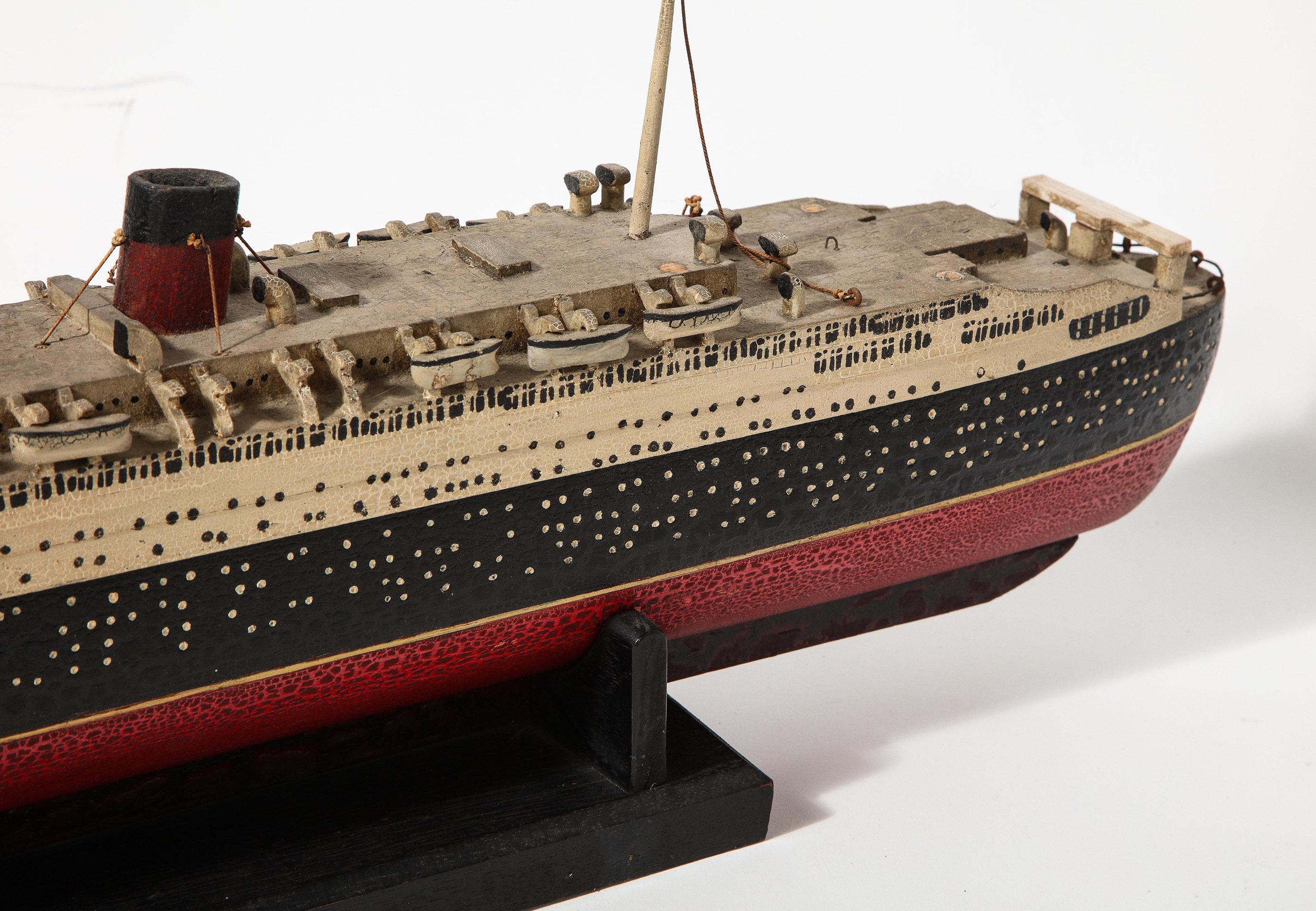 Early Handmade Wood Model of the RMS Queen Mary For Sale 4