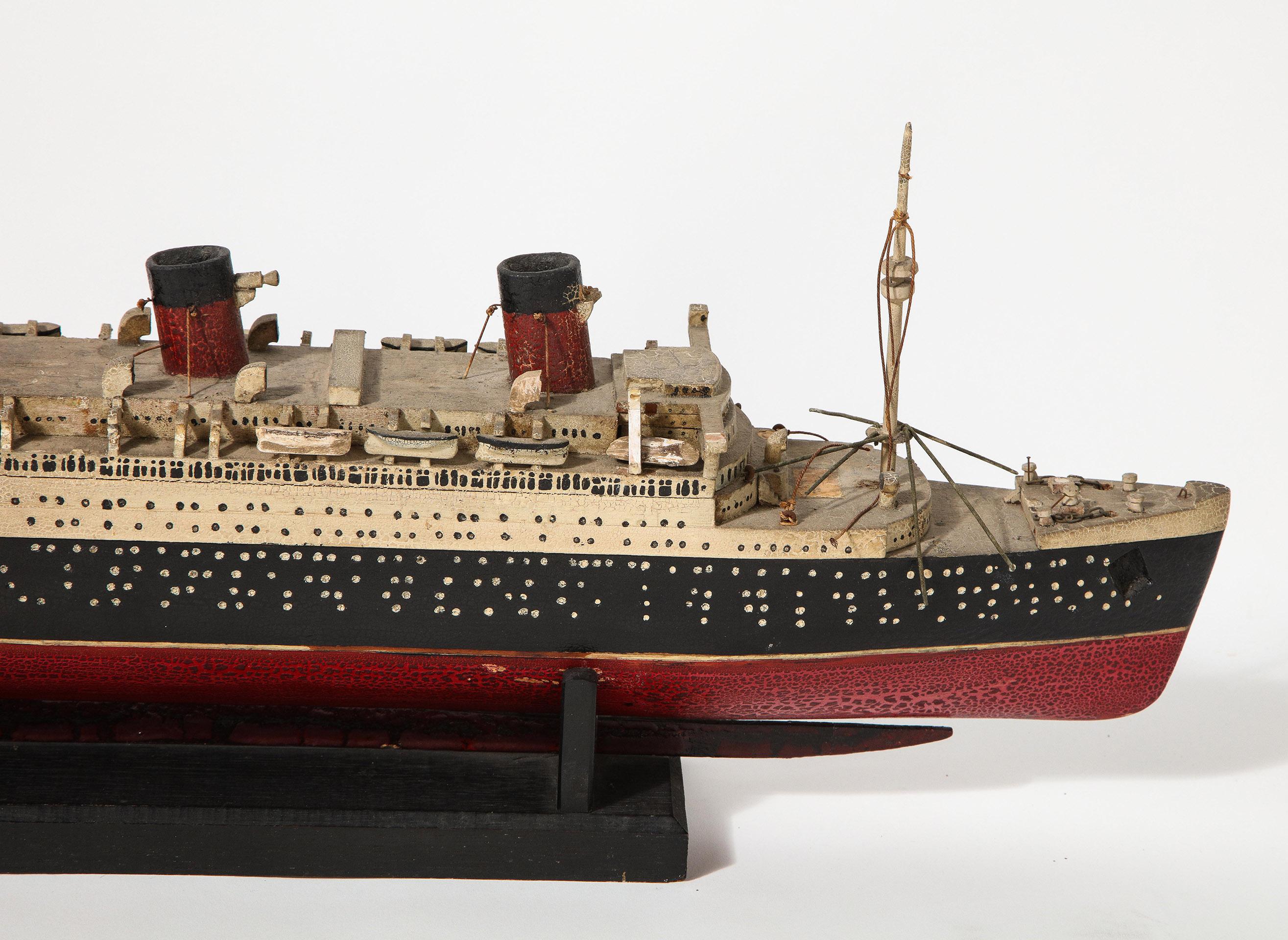 Mid-20th Century Early Handmade Wood Model of the RMS Queen Mary For Sale