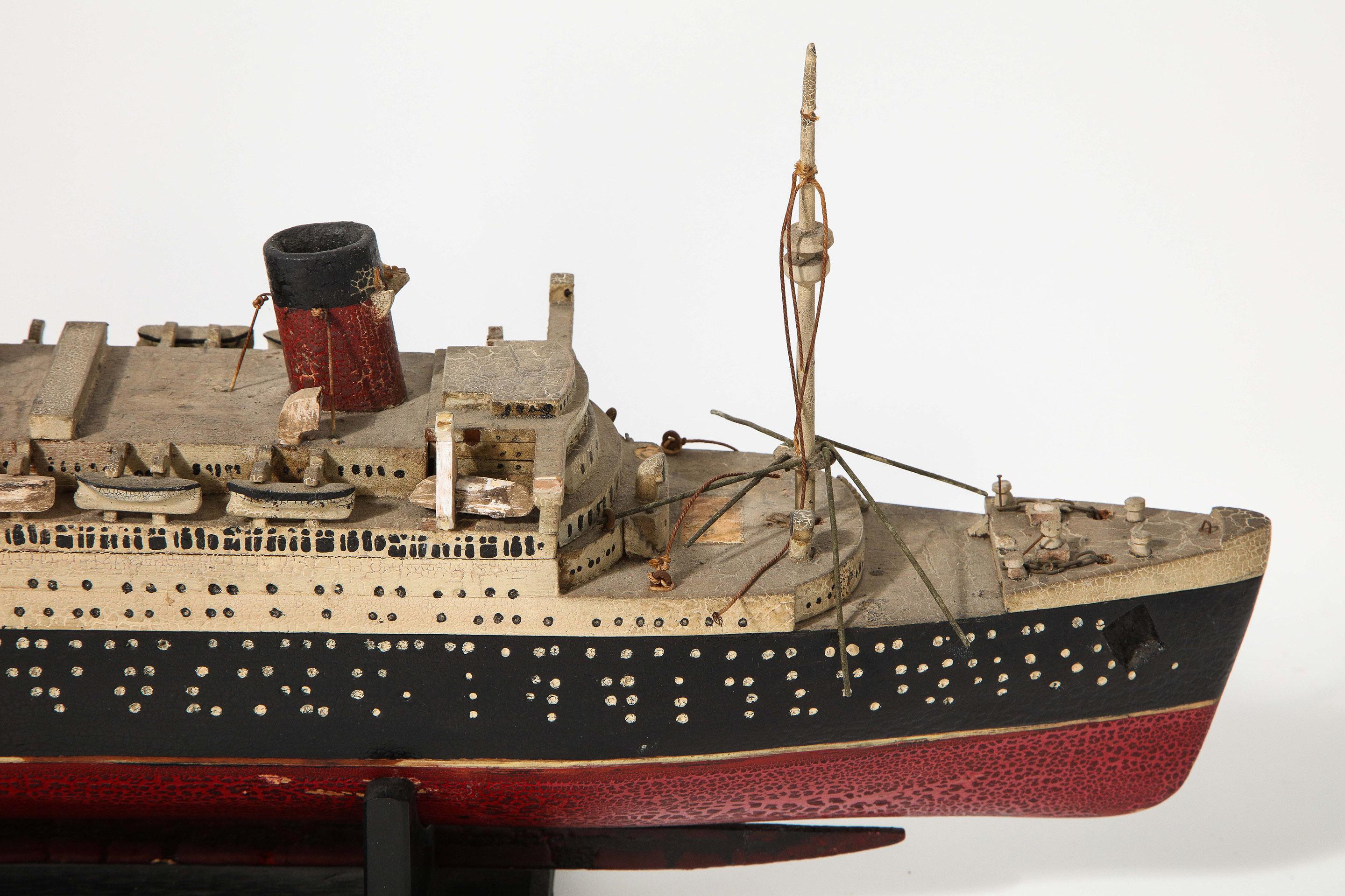 Early Handmade Wood Model of the RMS Queen Mary For Sale 1