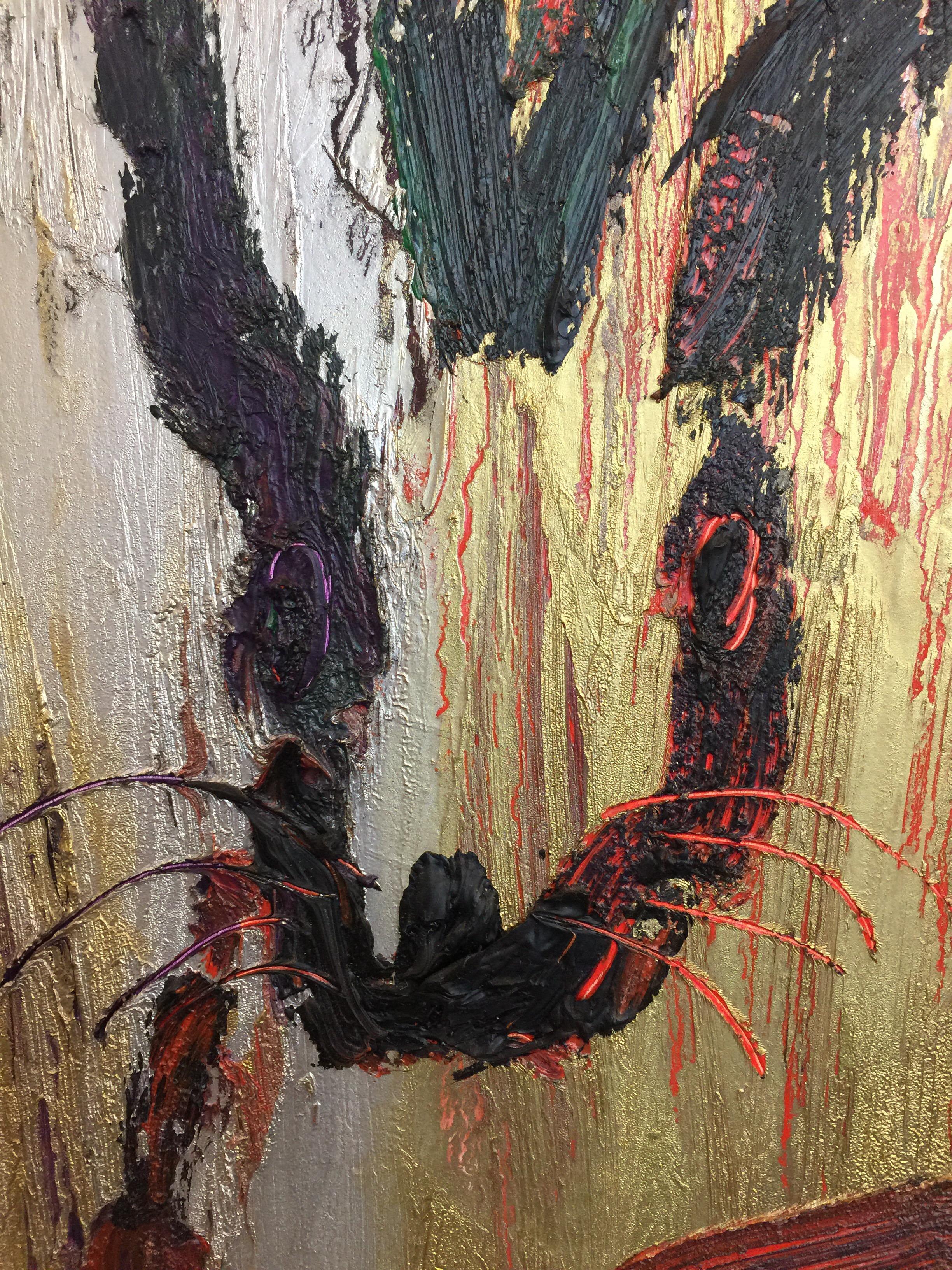 Américain Début 2014 Hunt Slonem Metallic Signed Rabbit Painting - Original Artist Frame en vente