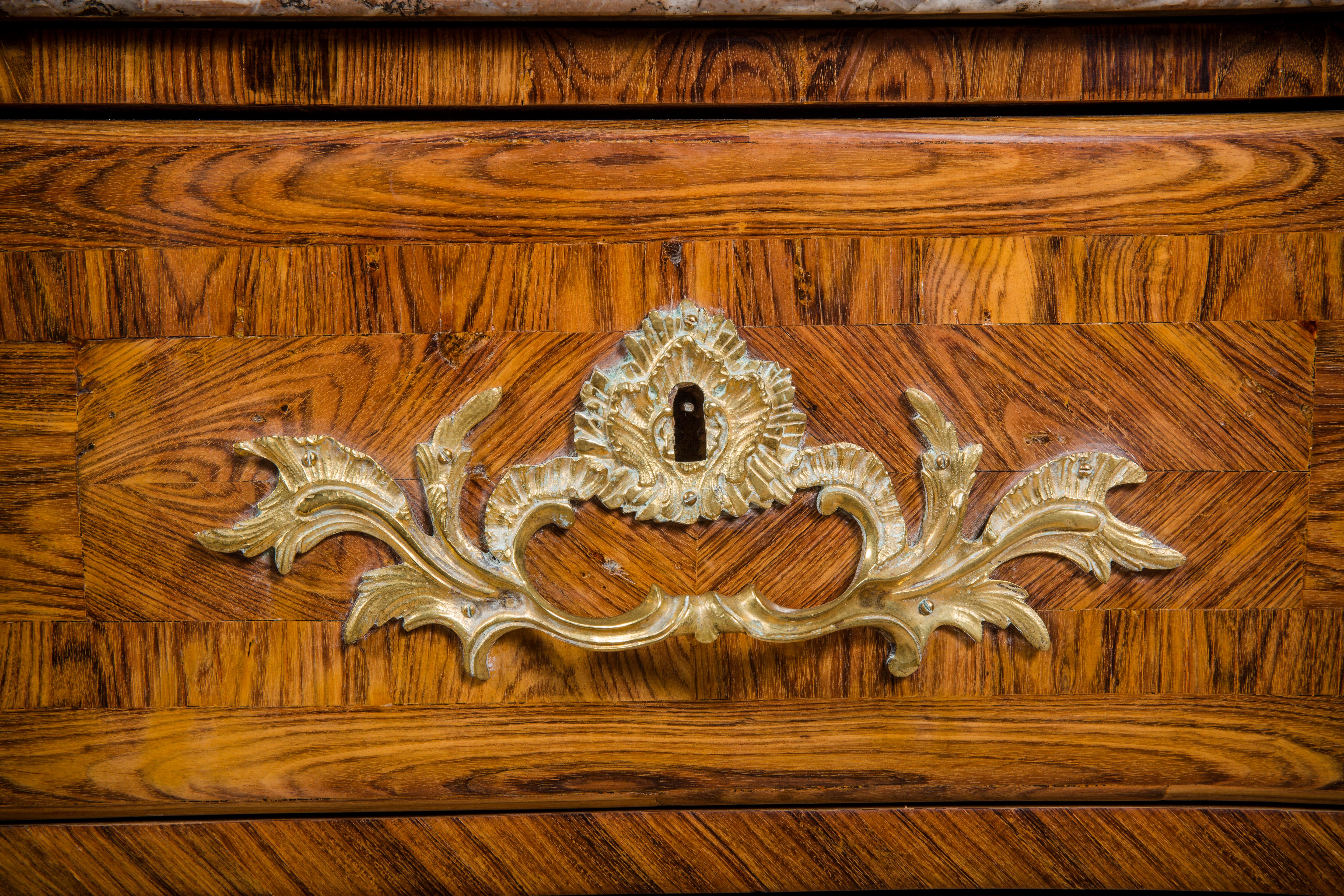 18th Century and Earlier Early Louis XV Ormolu-Mounted Kingwood Commode by Nicolas Jean Marchand For Sale