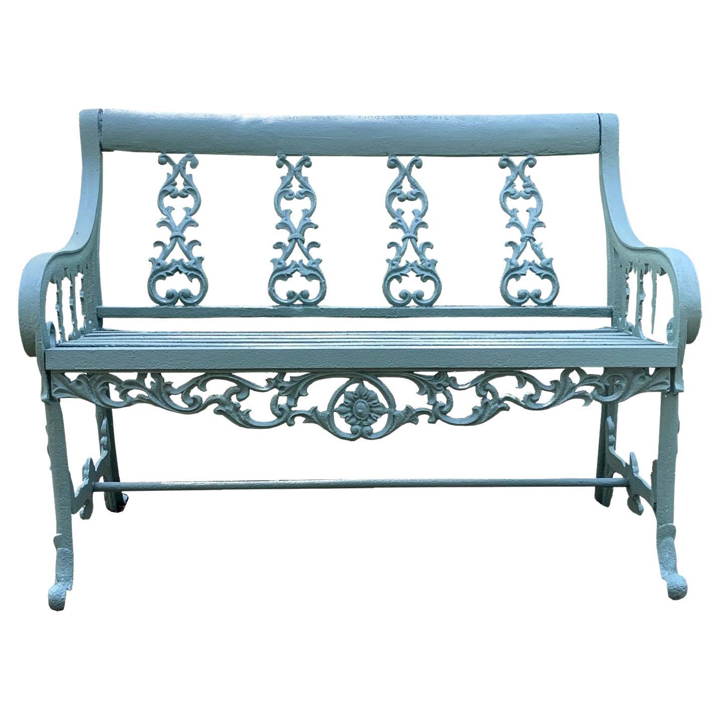 Early Marked Cast Iron Bench by Robert Wood of Philadelphia For Sale
