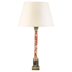 Early Nineteenth Century Marble Column Lamp with Brass Capital and Base