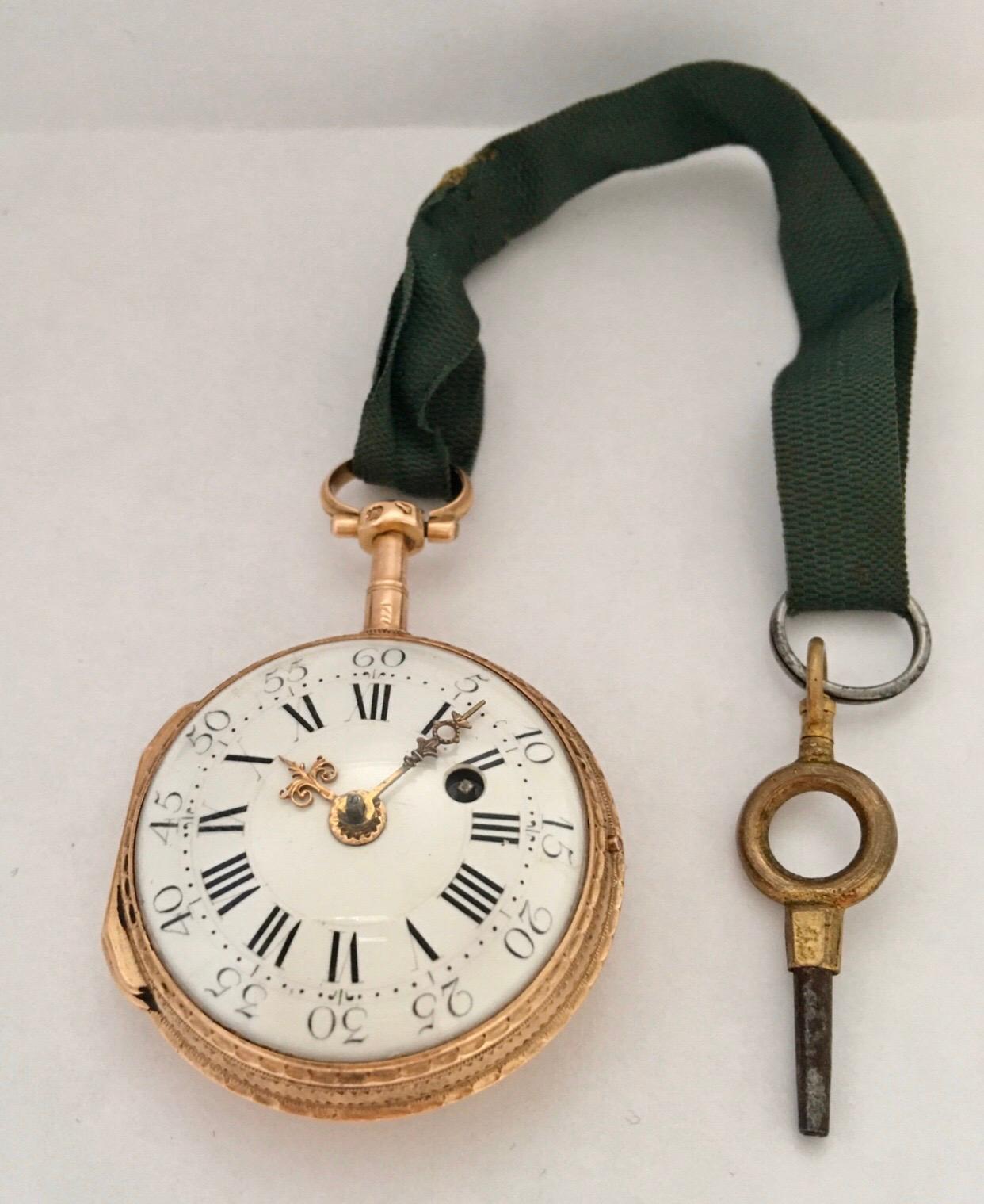 Early and Rare Verge Fusee 18 Karat Gold Pocket Watch For Sale 10