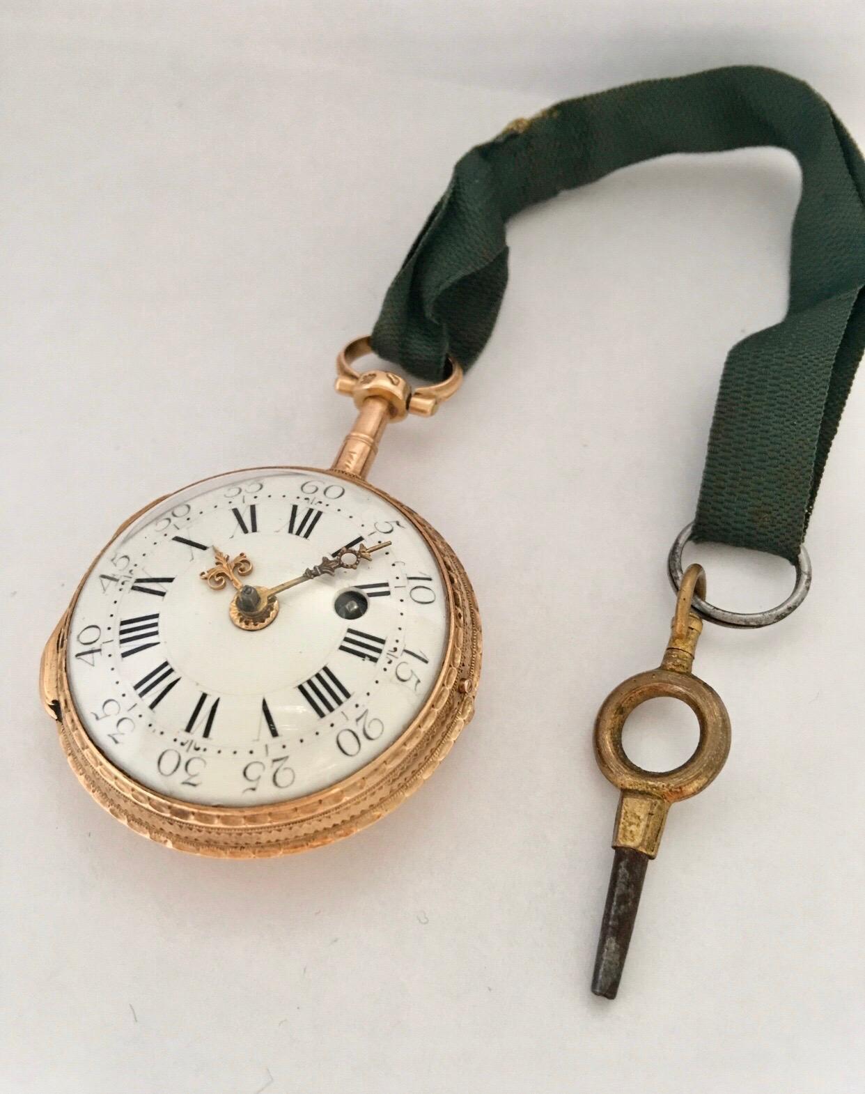 Early and Rare Verge Fusee 18 Karat Gold Pocket Watch For Sale 12