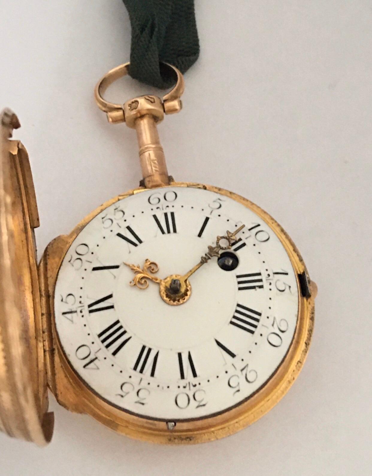 Early and Rare Verge Fusee 18 Karat Gold Pocket Watch For Sale 2