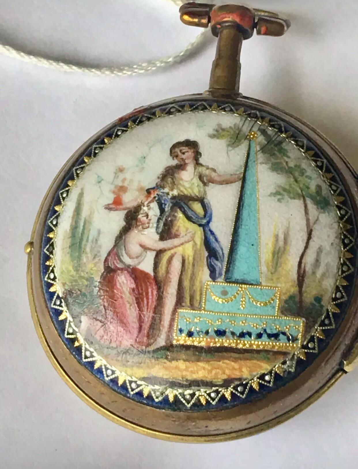 Early Rare Verge Fusee Enamel Pocket Watch Signed Van.Den.Bruel A Lille For Sale 5