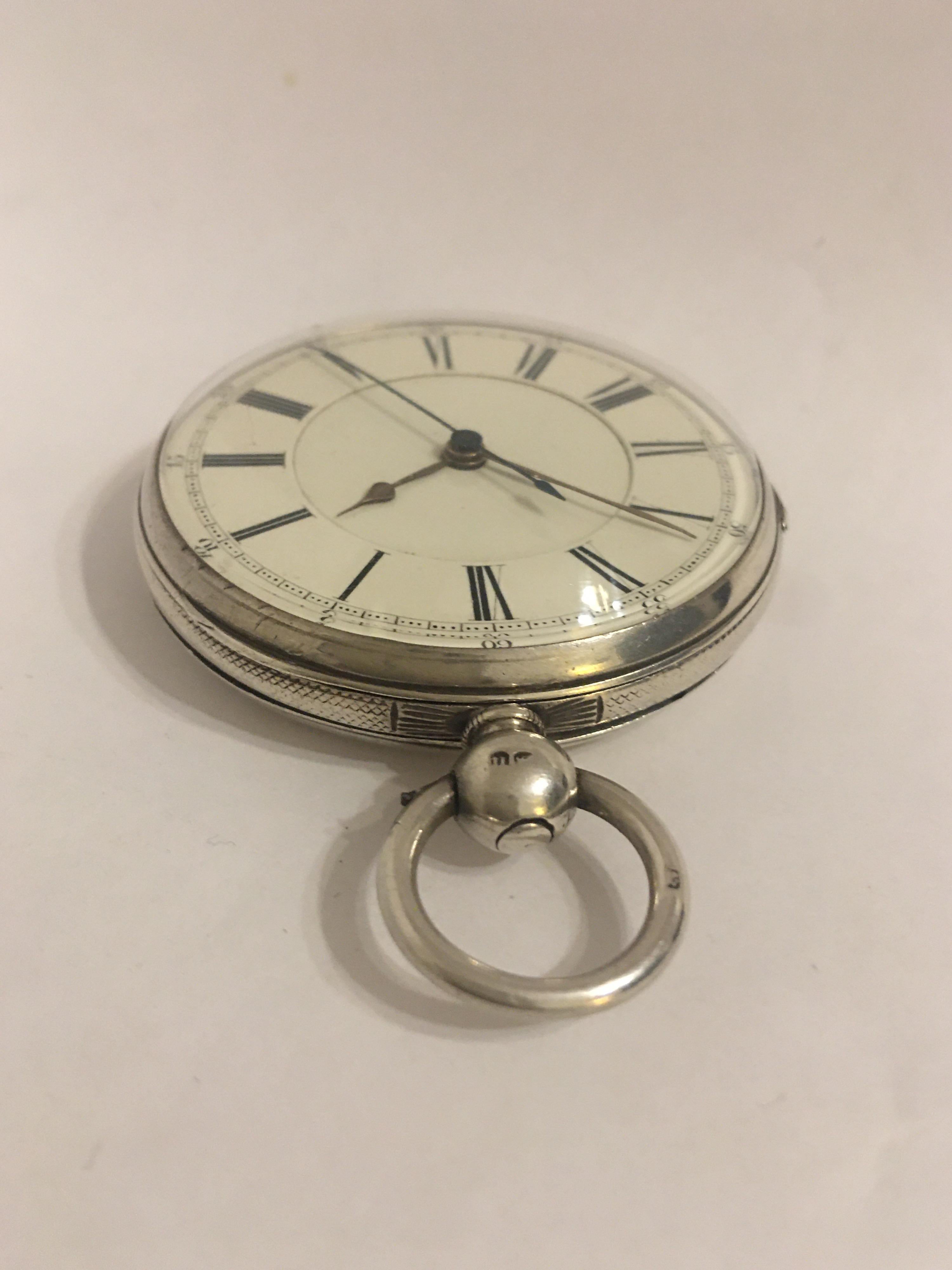 Early Silver Pocket Watch with Swift Second For Sale 9