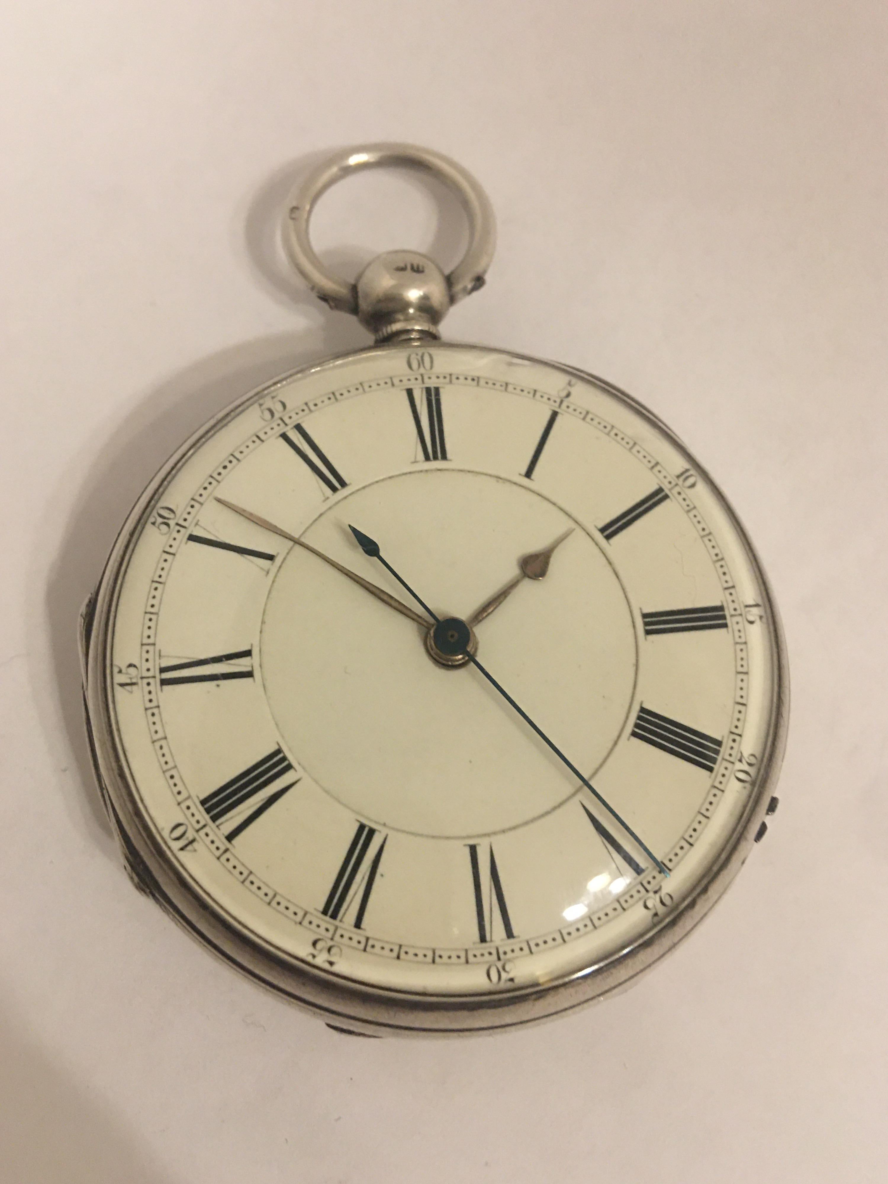 Early Silver Pocket Watch with Swift Second For Sale 13
