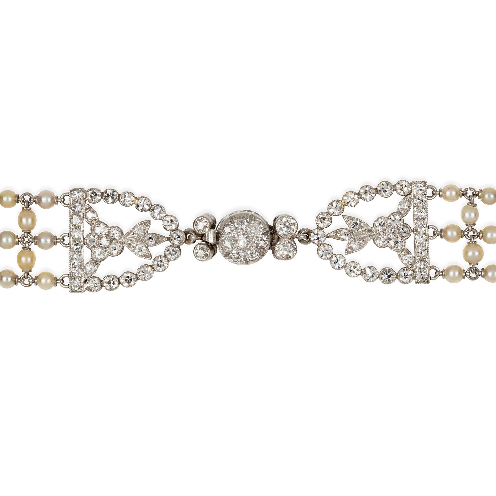 Belle Époque A Early Twentieth Century Seed Pearl and Diamond Choker