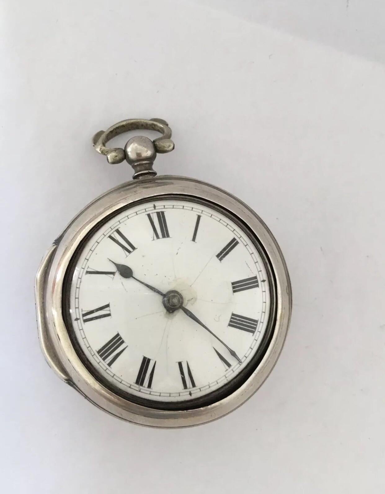 
An Early Verge English Fusee Pocket Watch Signed Richard Smith, Newport c.1730.


This silver pair cased verge, English Fusee pocket watch is in good Working condition, movement is running well. Visible cracks and chipped on the dial.